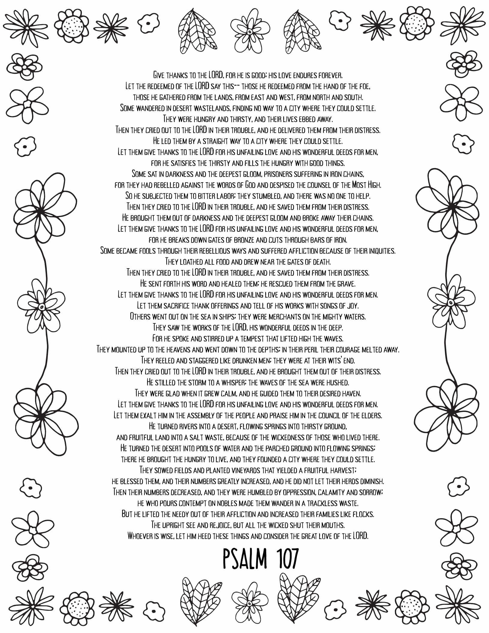 10 Free Printable Psalm Coloring Pages - Download and Color Adult Scripture - Psalm 107 CLICK HERE TO DOWNLOAD THIS PAGE FREE