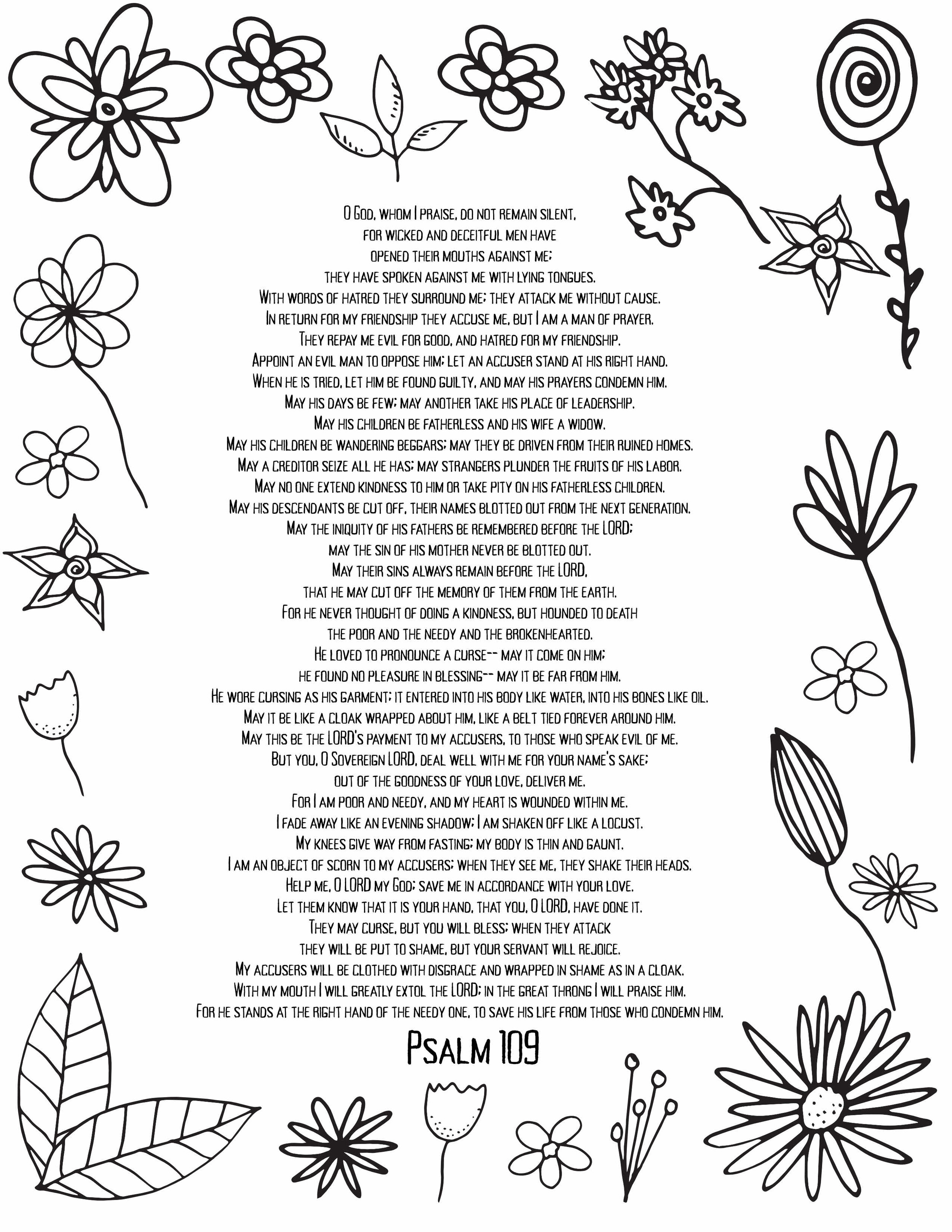 10 Free Printable Psalm Coloring Pages - Download and Color Adult Scripture - Psalm 109CLICK HERE TO DOWNLOAD THIS PAGE FREE