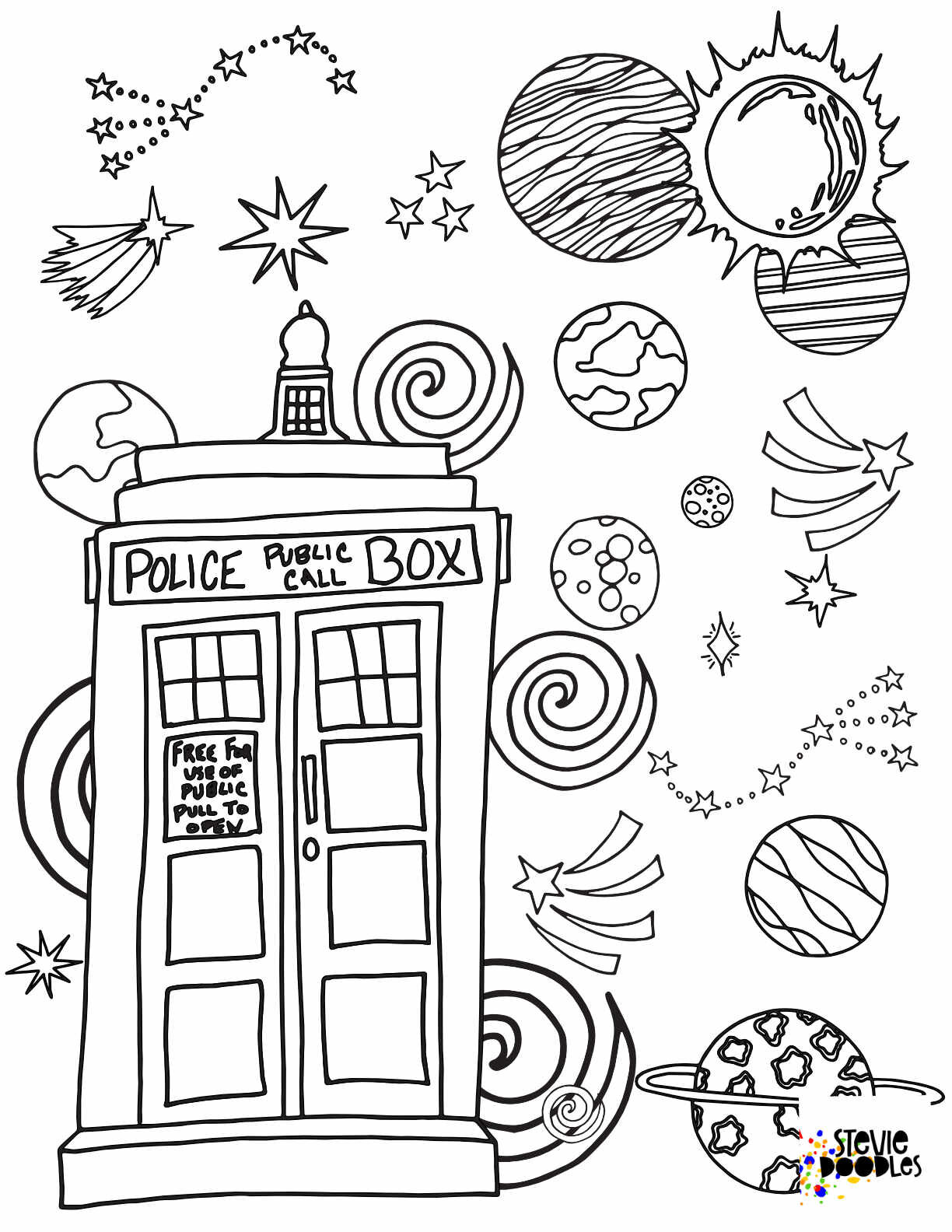 3 Free Printable Tardis Coloring Pages CLICK HERE TO DOWNLOAD THE PAGE ABOVE