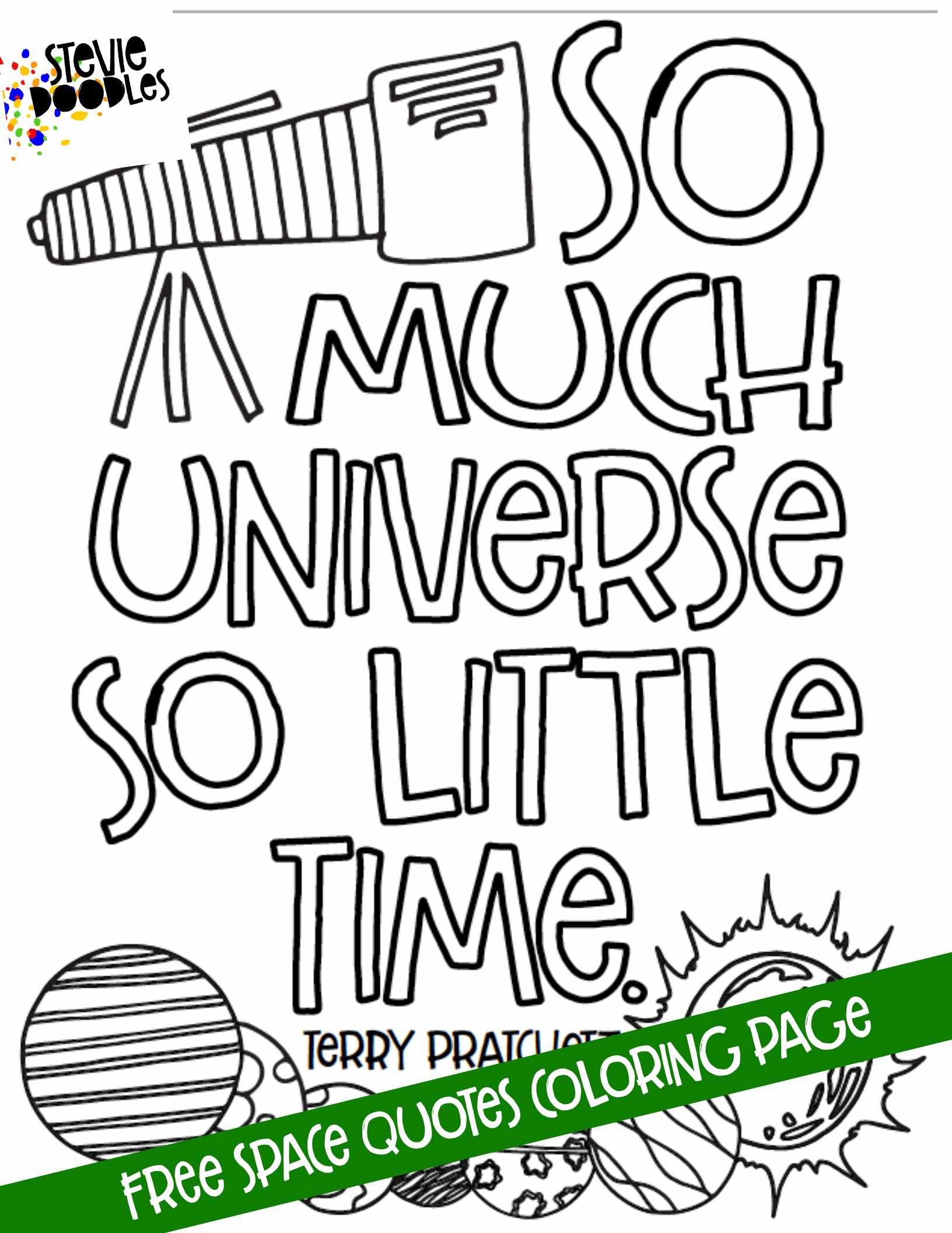 Free! A space quote by Terry Pratchett as a free page to print and color from Stevie Doodles