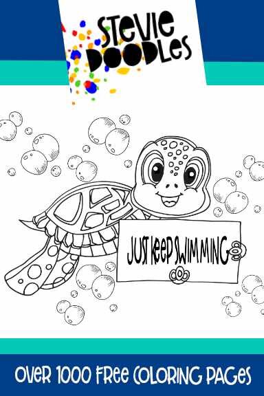 Free TURTLE JUST KEEP SWIMMING Coloring Page CLICK HERE TO DOWNLOAD THE PAGE ABOVE!