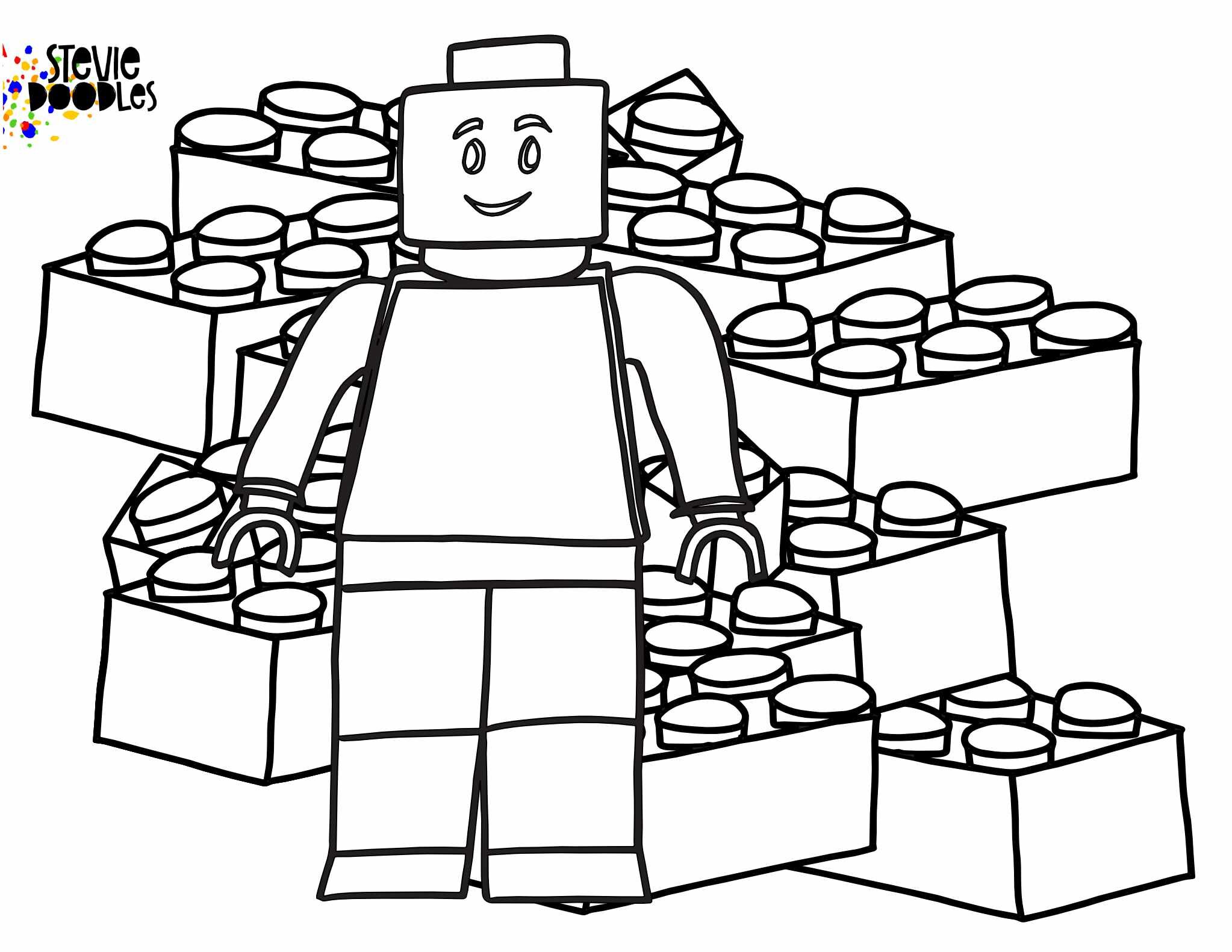 a lego man standing in front of a pile of lego bricks to color