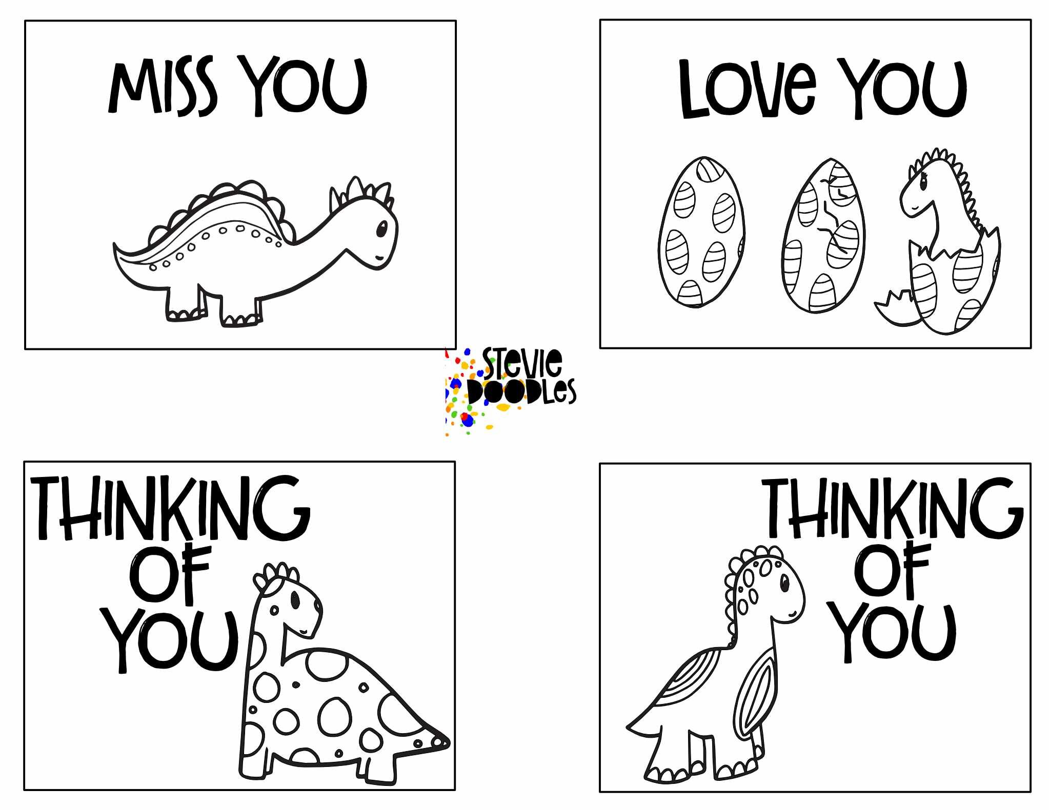 Free Thinking Of You Coloring Cards 28 Cards 7 Pages Printable Colorable Stevie Doodles