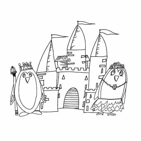 King & Queen Penguin With Castle