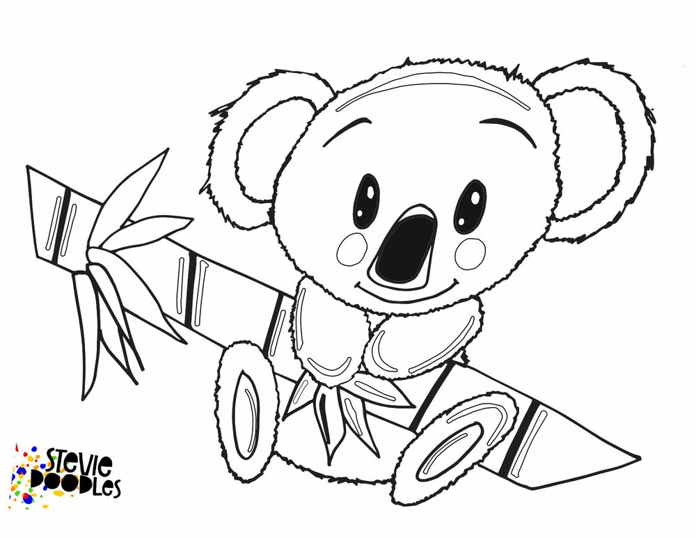 Little Koala With Australia Free Printable Coloring Page Stevie Doodles Free Printable Coloring Pages