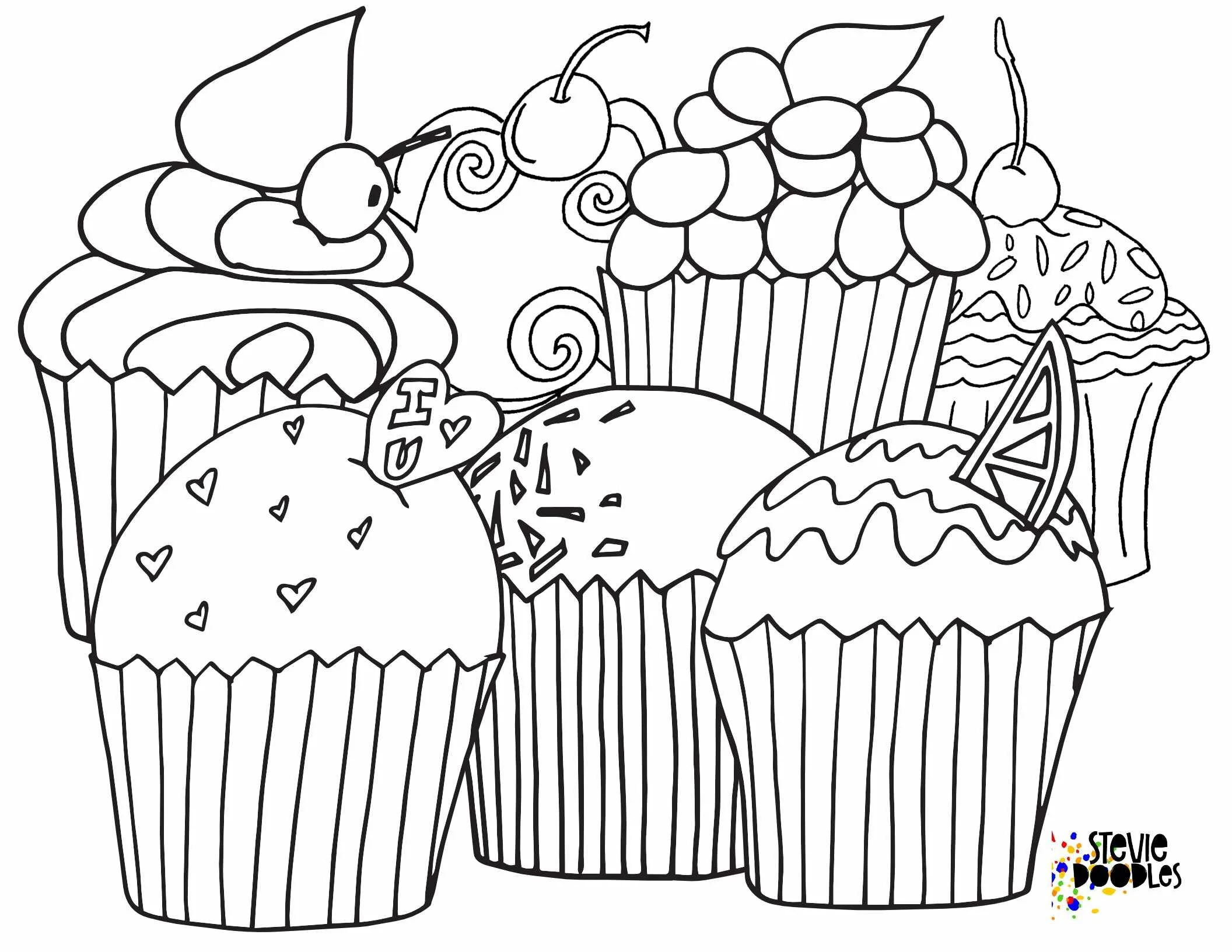 Free Cupcake Coloring Pages — Stevie Doodles