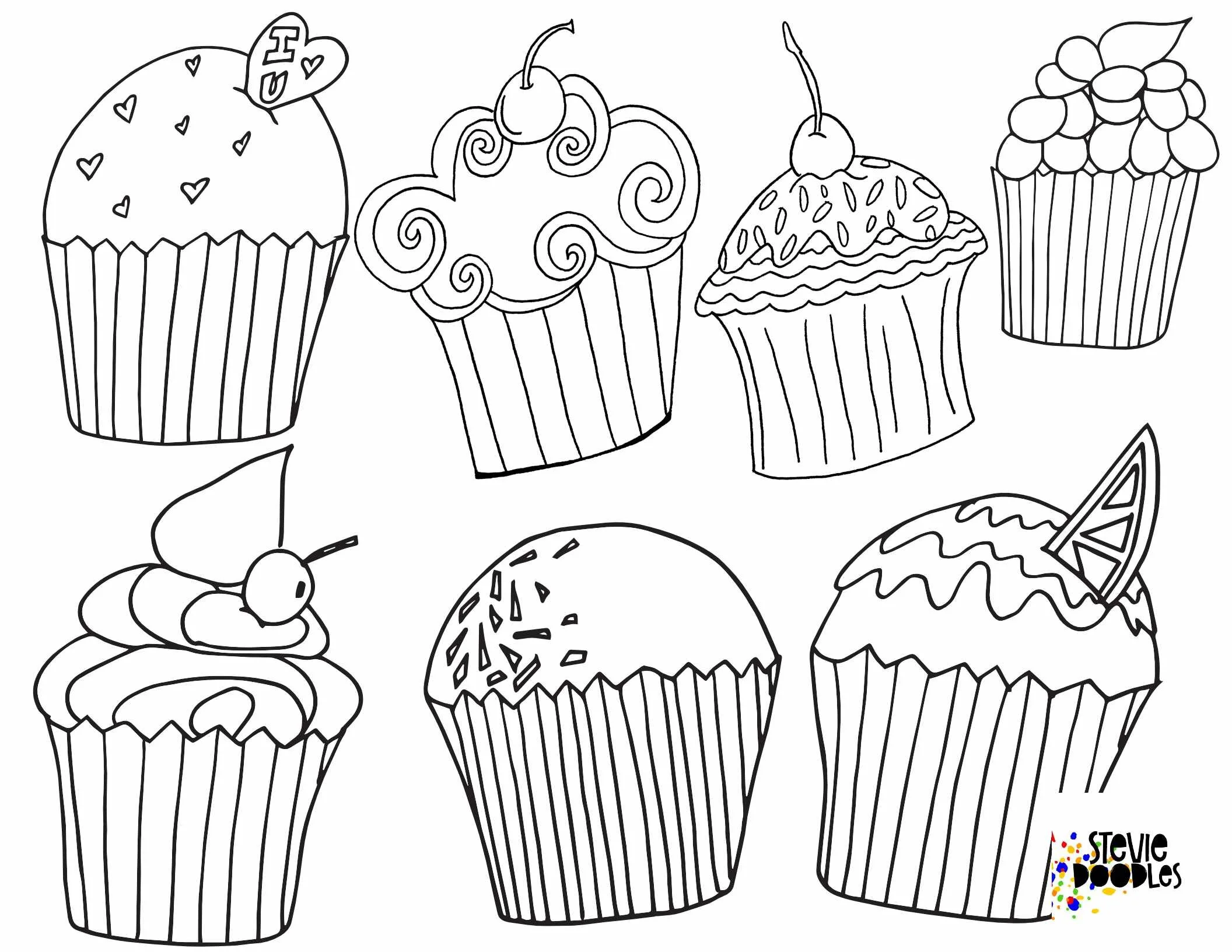 Free Cupcake Coloring Pages — Stevie Doodles