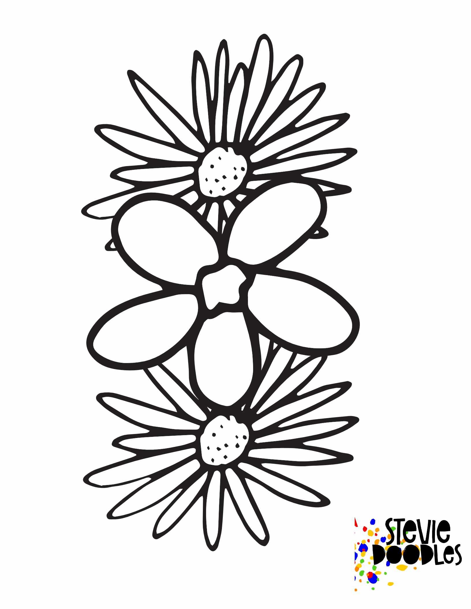 3 overlapping flowers verical on this flower coloring page