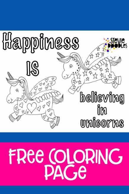Free unicorn printable coloring page from Stevie Doodles