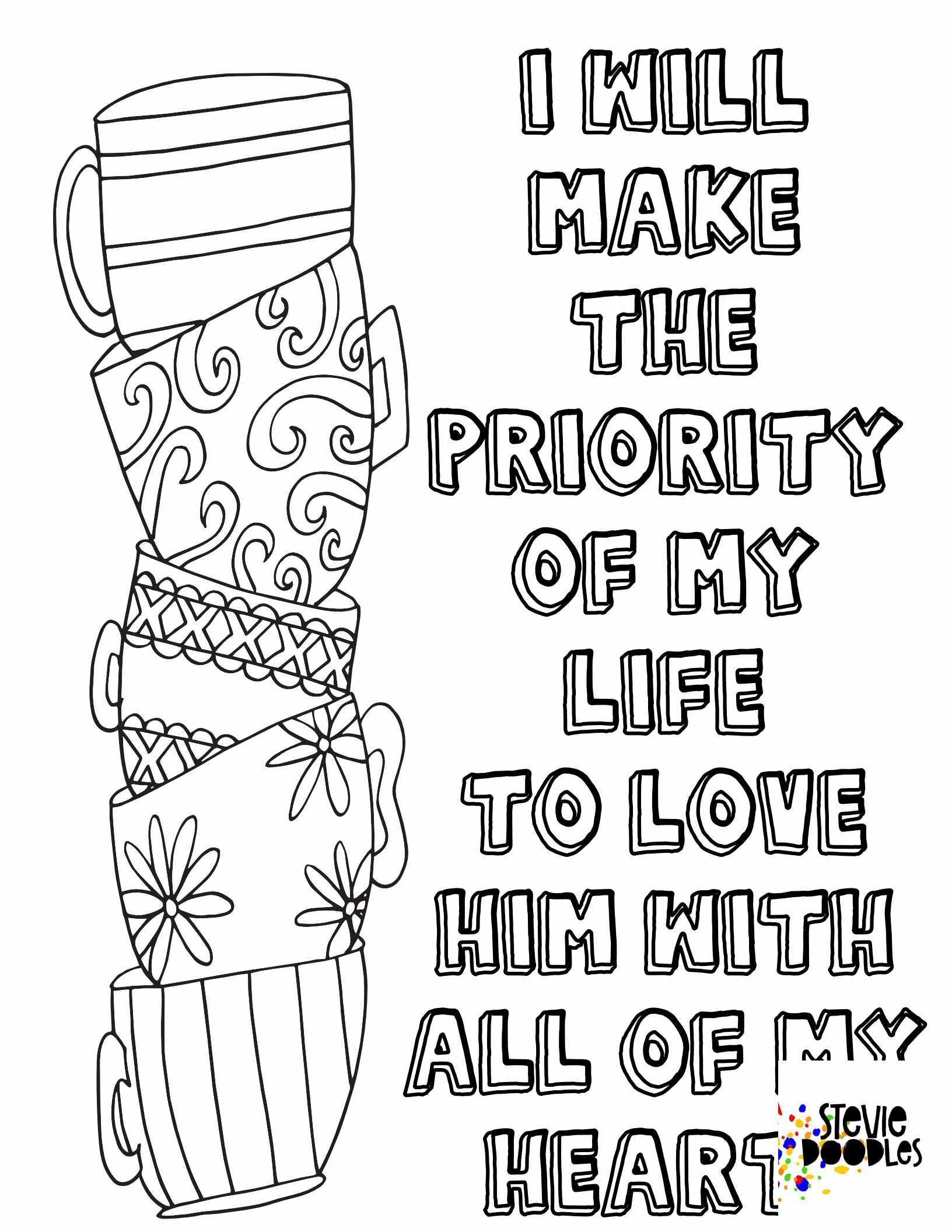 I will make the priority of my life to love Him with all of my heart 3 free coloring pages inspired by Experiencing God bible study.