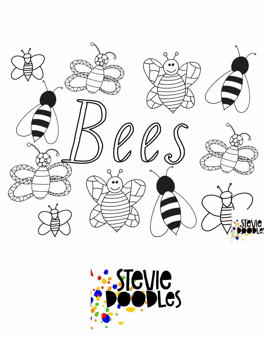BEES Free Printable Coloring Page — Stevie Doodles Free Printable ...