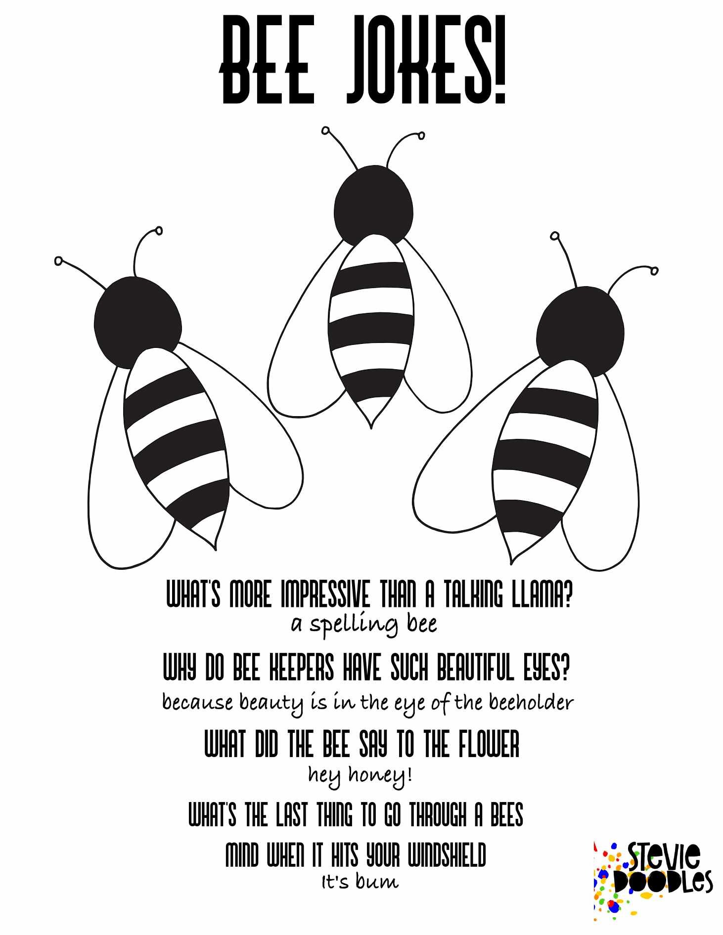 Bee Jokes - Free Printable Coloring Page Over 1000 free coloring pages at Stevie Doodles