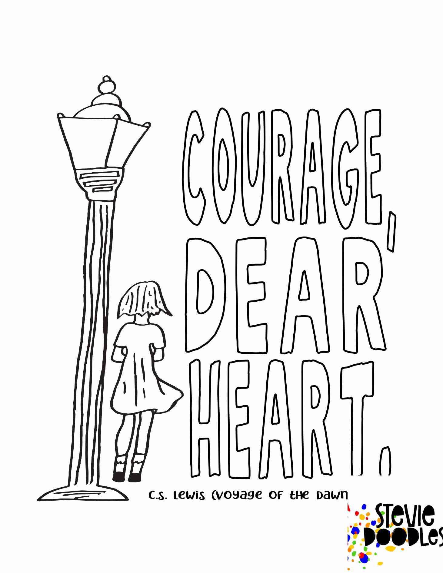 Courage, Dear Heart - Lucy With Lamppost Free Printable Narnia Coloring Page from Stevie Doodles