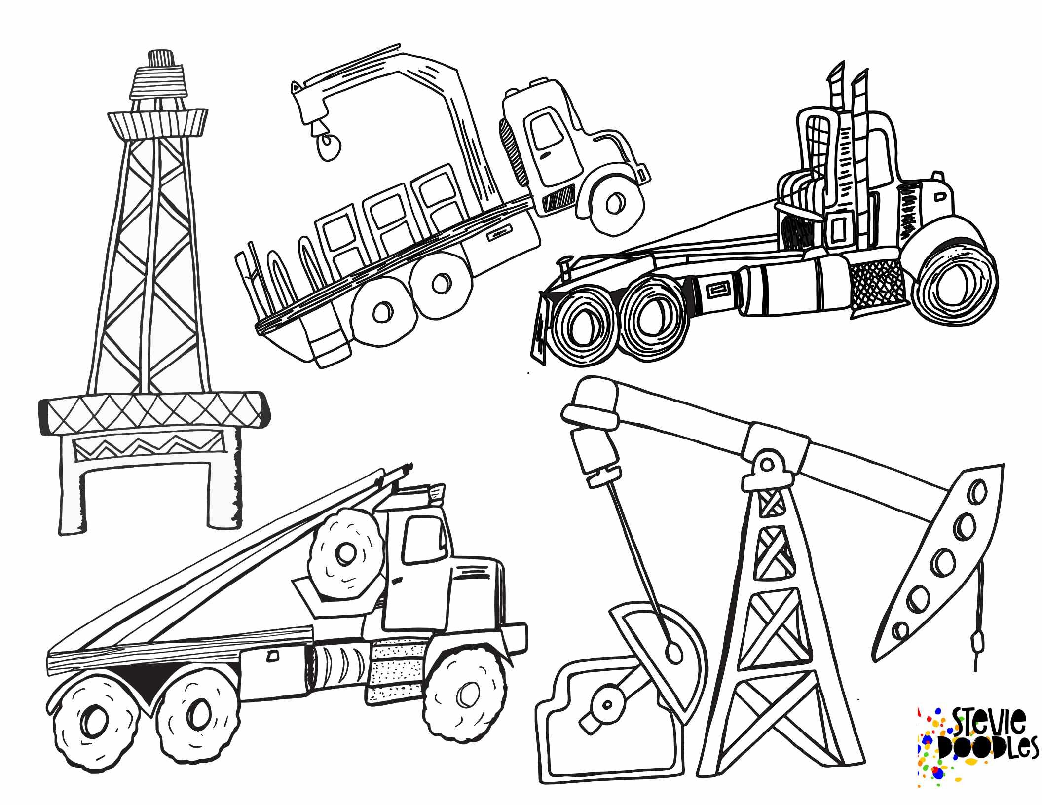 3 Big Trucks and Oil Rigs free printable page