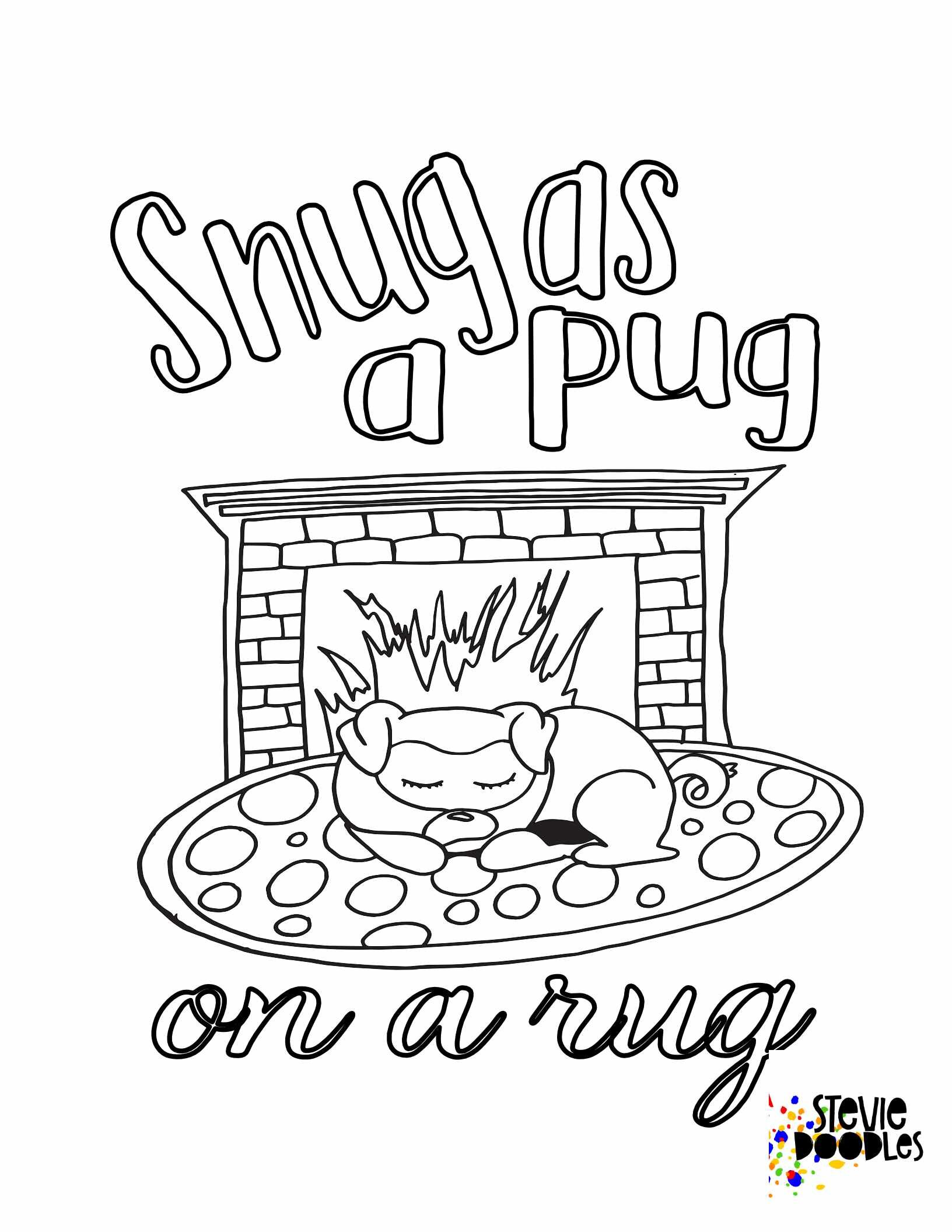 Snug As A Pug on a Rug - Free Printable Coloring Page Over 1000 free printable coloring pages