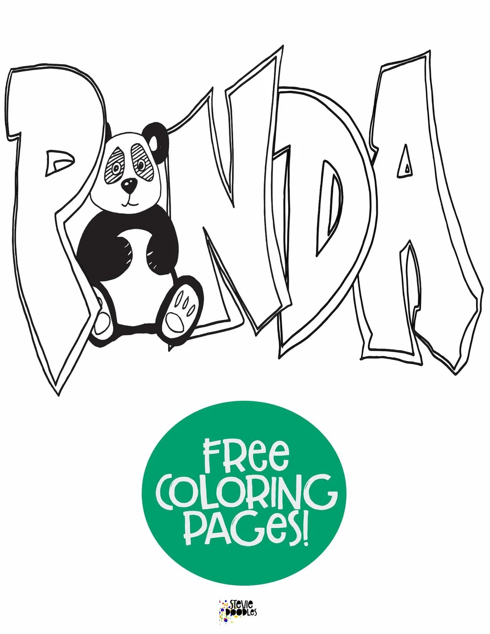 panda with graffiti letters free printable coloring page stevie doodles free printable coloring pages