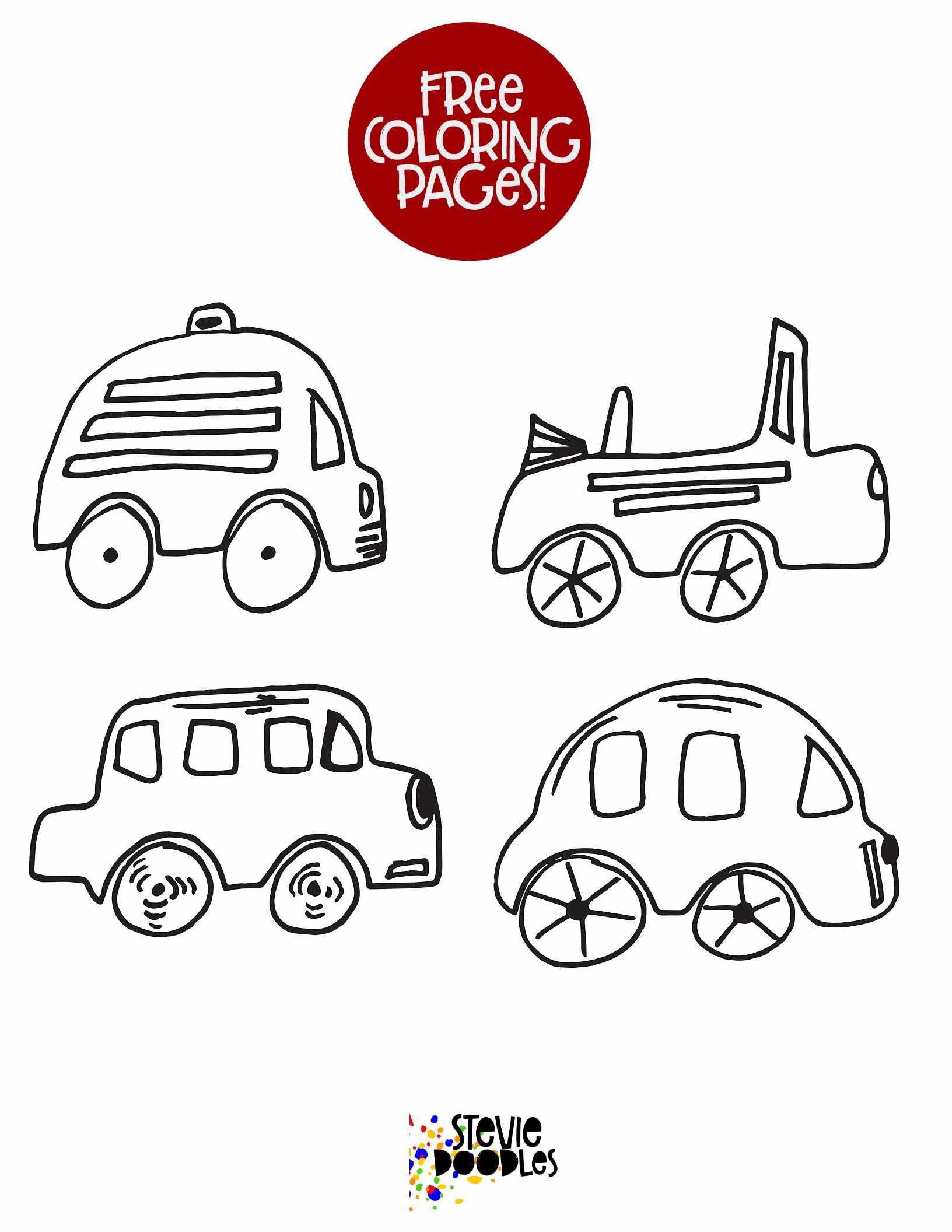 Free Printable Kids Coloring Page! 4 Simple Little Cars!