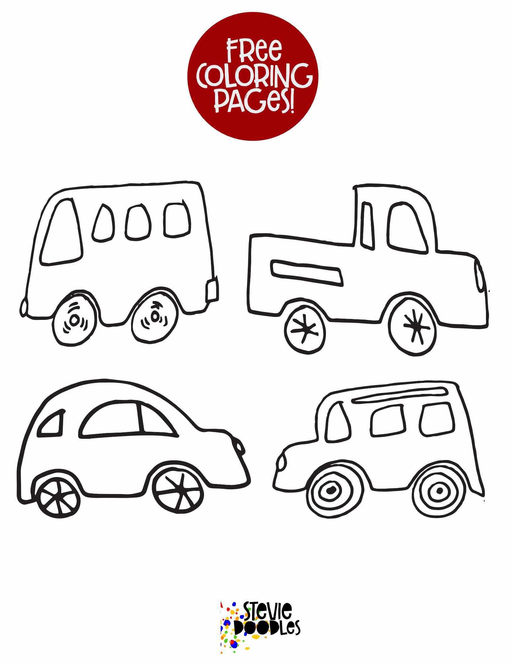Free Printable Kids Coloring Page! 4 Simple Little Cars!