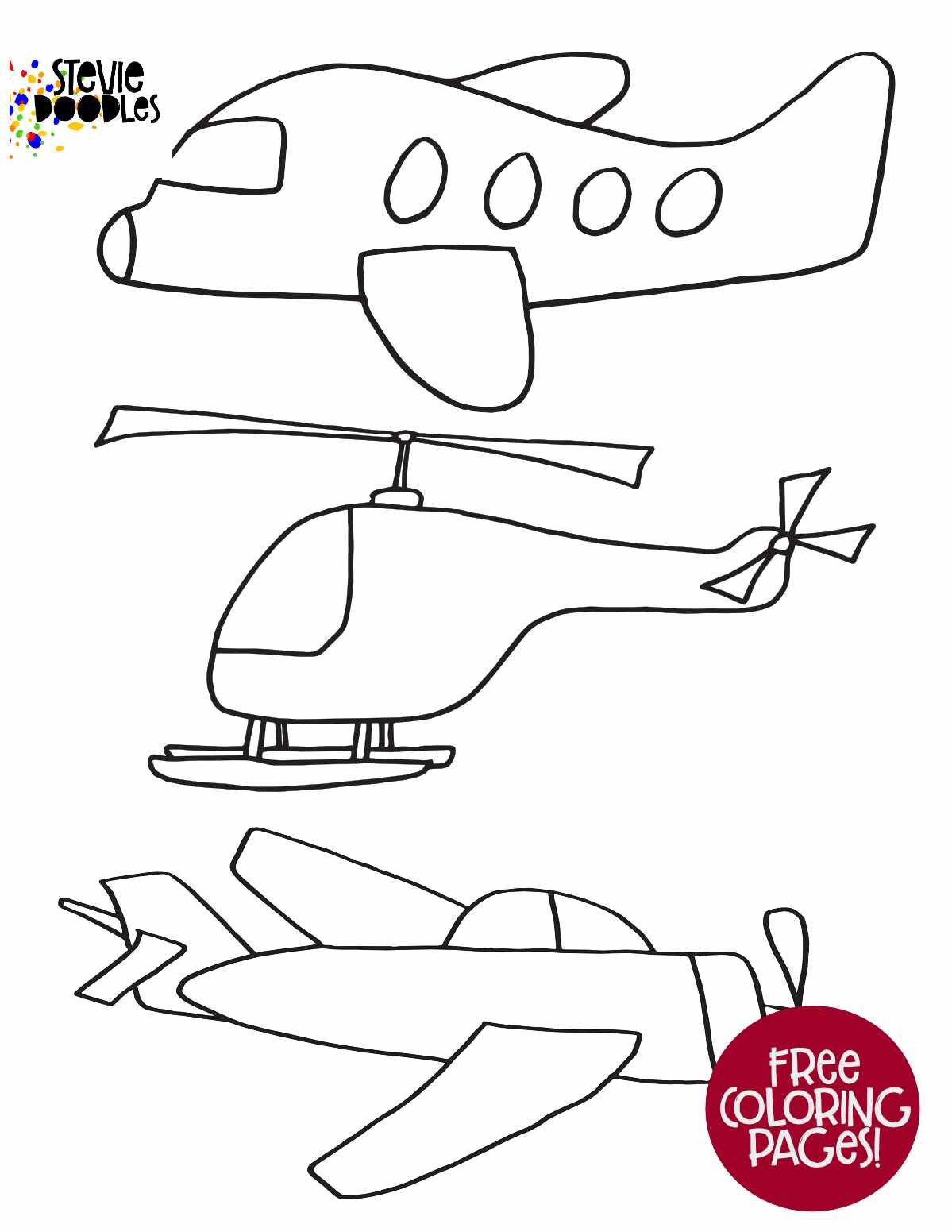 2 Planes &amp; A Helicopter Free Printable Coloring Page Over 1000 free pages at Stevie Doodles