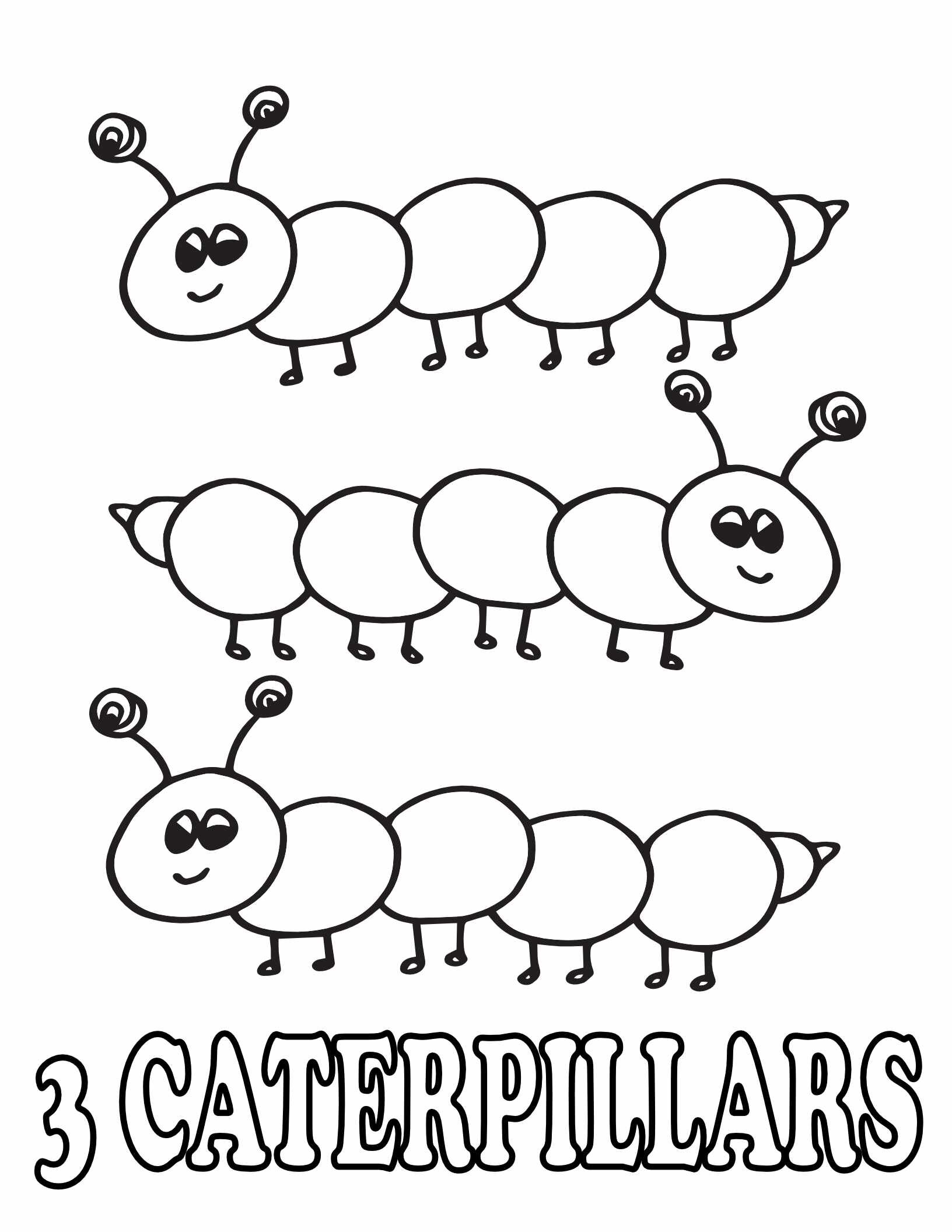 10 Free Animal Number Coloring Pages -  3 Caterpillars