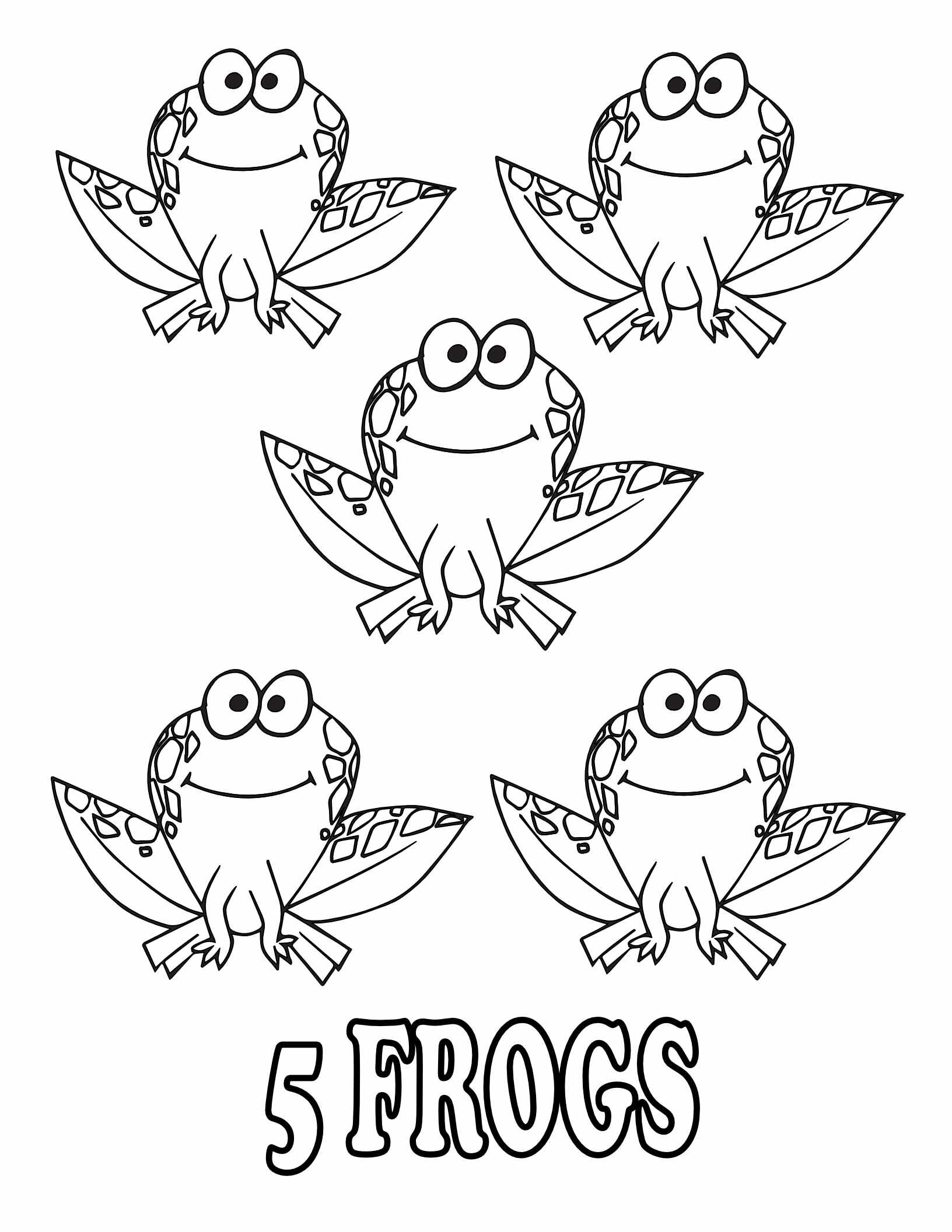 10 Free Animal Number Coloring Pages -  5 Frogs