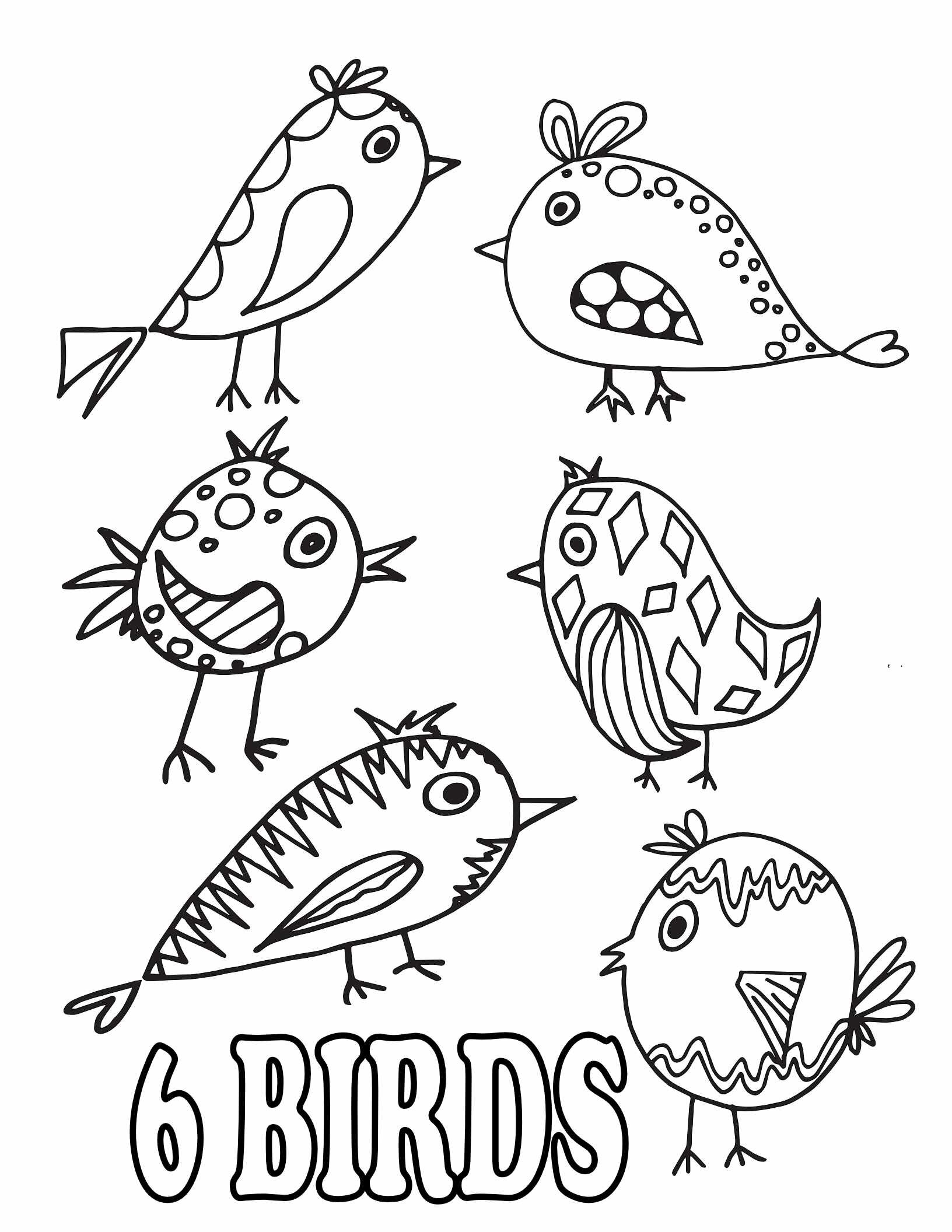 6 Birds10 Free Animal Number Coloring Pages - 6 birds