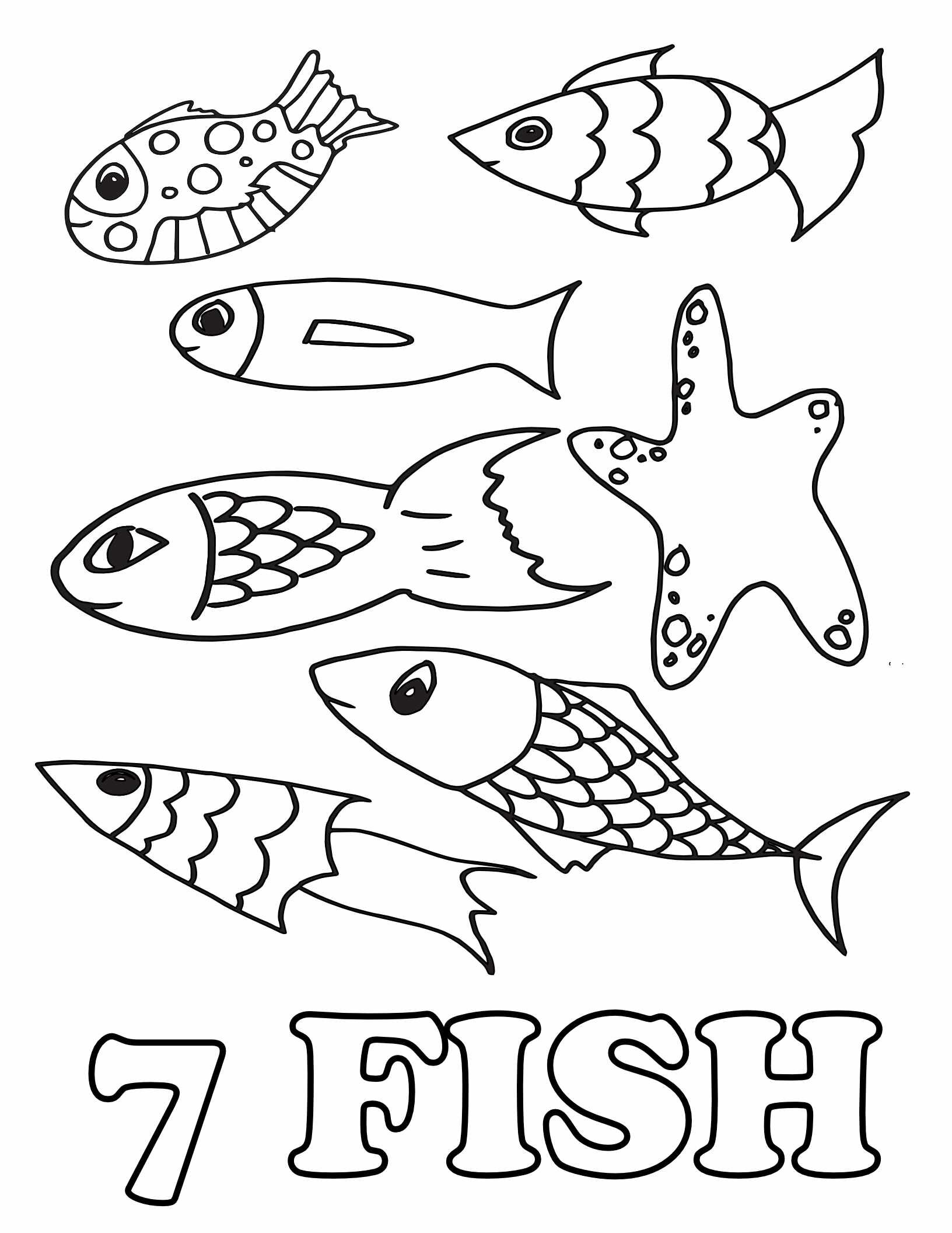 10 Free Animal Number Coloring Pages -  7 Fish