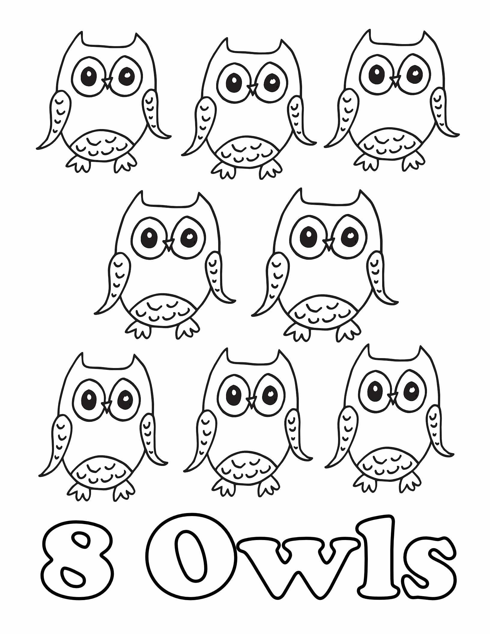 10 Free Animal Number Coloring Pages -  8 Owls