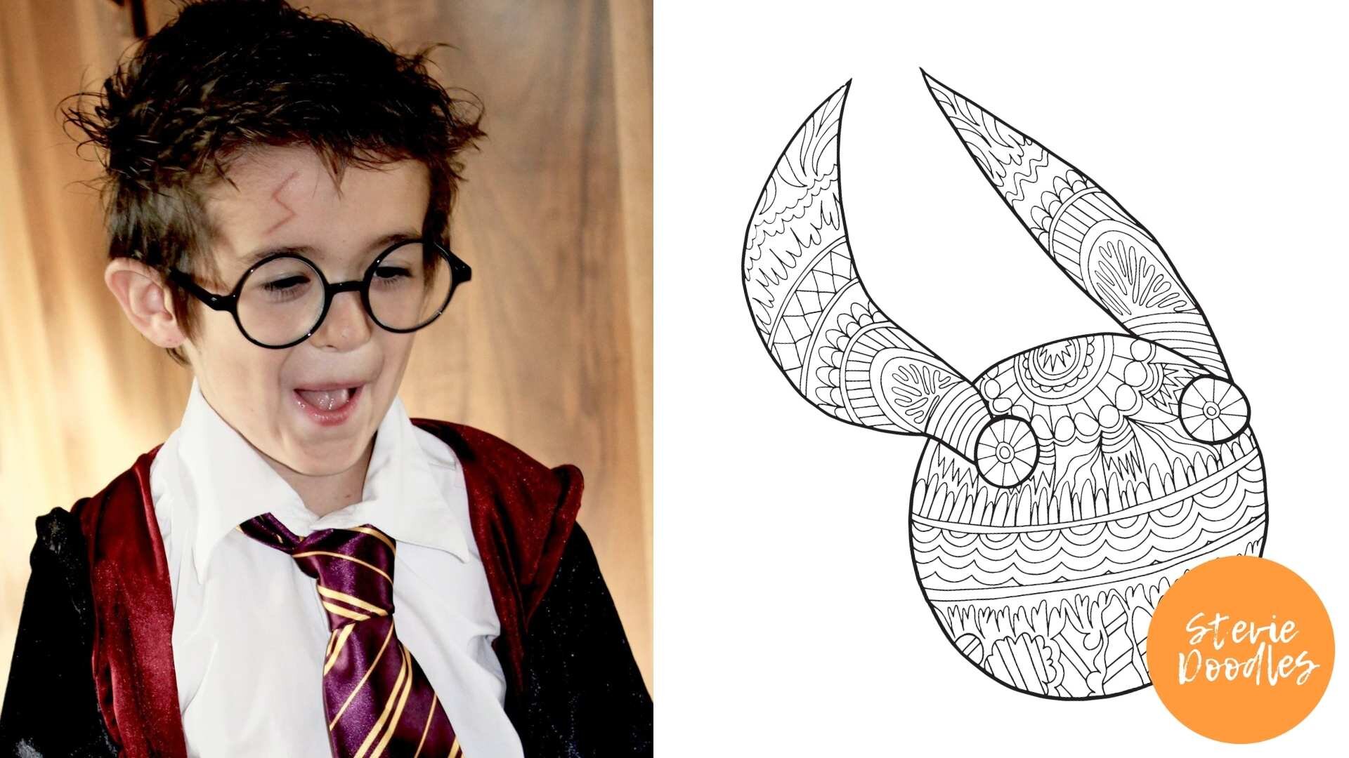 Golden Snitch - free line art Harry Potter adult coloring page