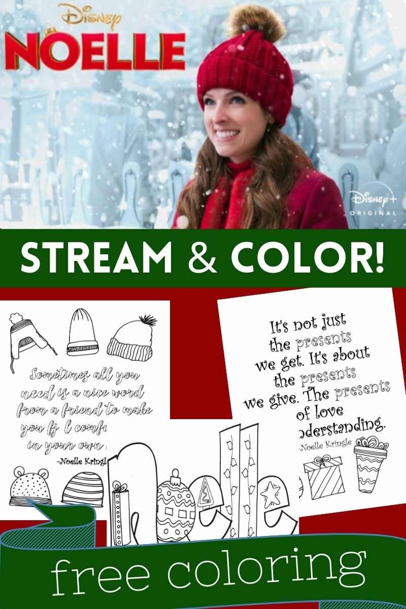 Stream &amp; Color! This adorable Christmas movie - Noelle - is streaming on Disney Plus. Print out these free pages and do some coloring and movie watching with your family!