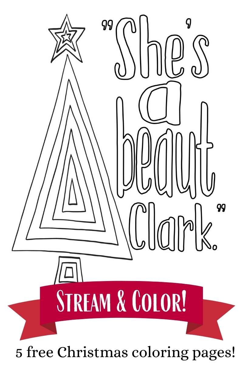 christmas tree made of triangles and colorable text "she's a beaut Clark"