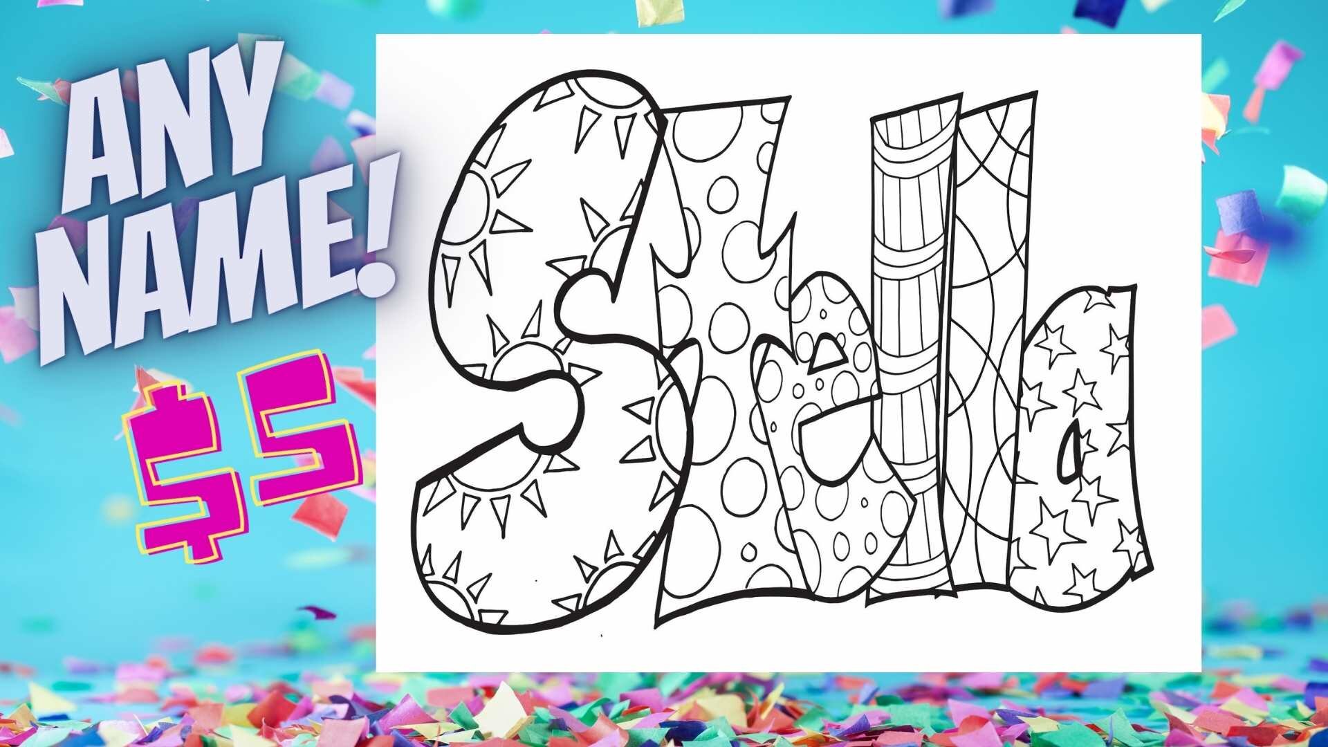 Any name as a custom coloring page for just $5