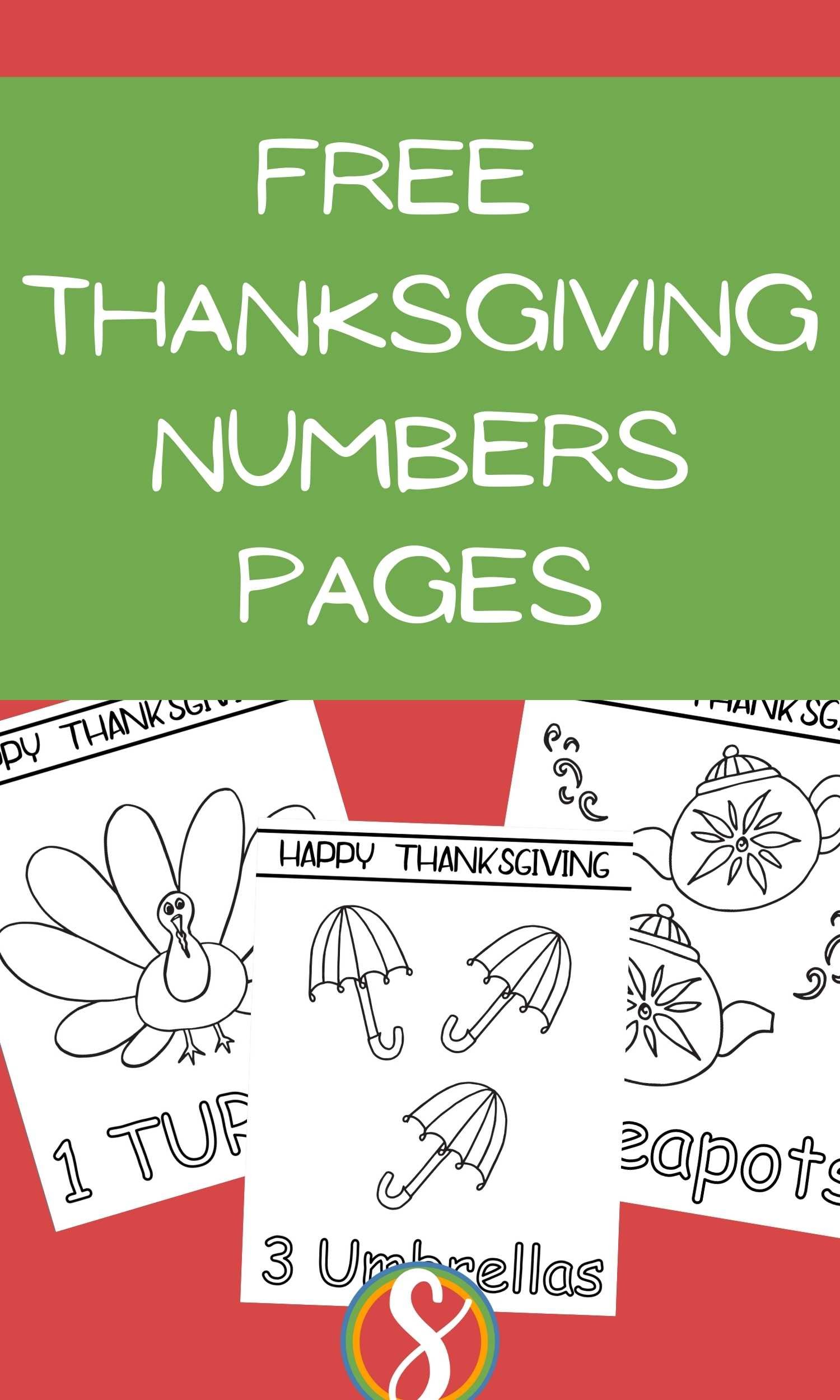collage of thanksgiving coloring pages with numbers for counting practice