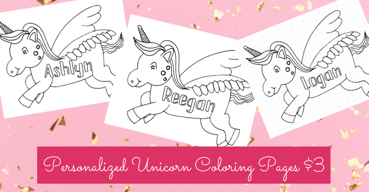 Personalized unicorn coloring pages in the Stevie Doodles shop! Click the image below to get yours!