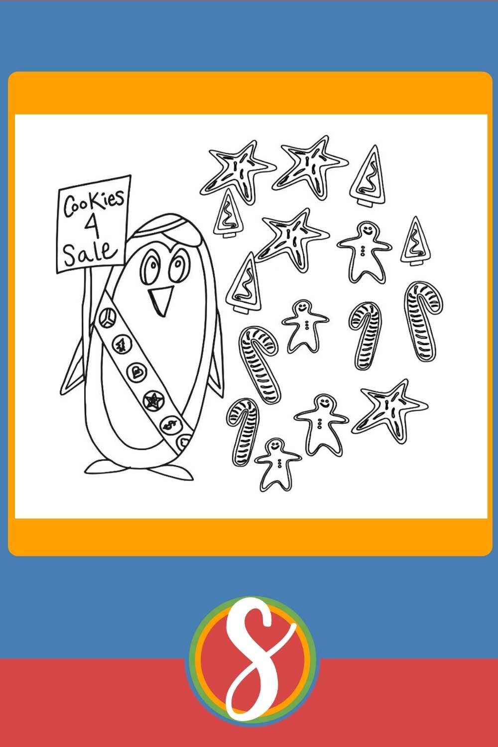 Penguin Selling Christmas Cookies - Free Penguin Coloring Page