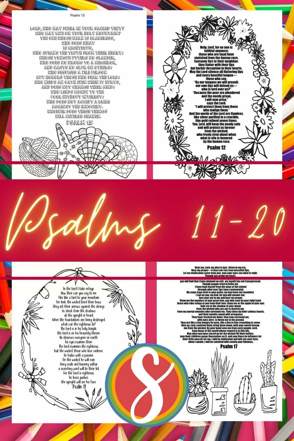 Free Psalm 11-20 coloring pages from Stevie doodles - a coloring page for every psalm