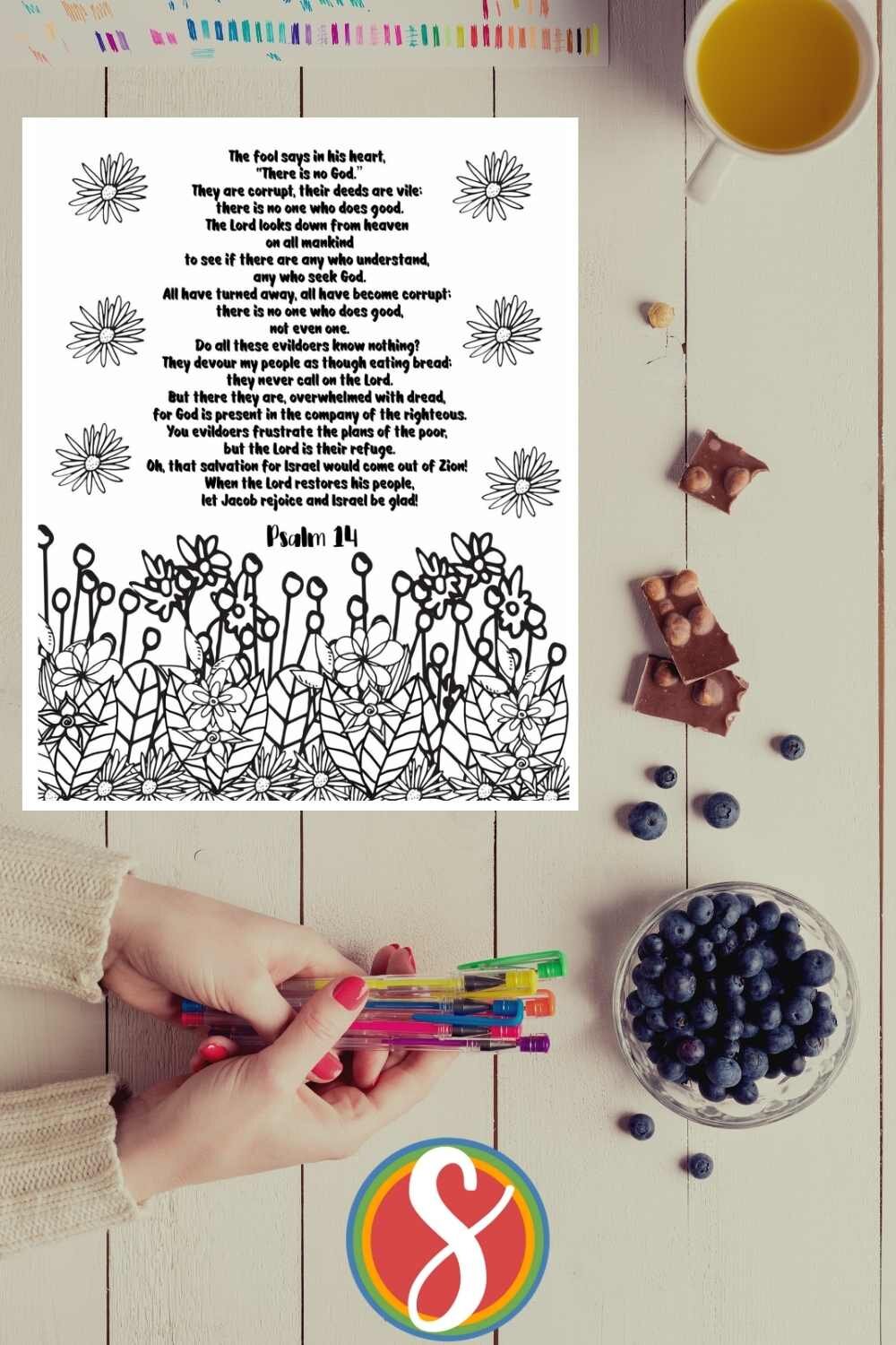 Free Psalm 14 coloring page from Stevie Doodles - a page for every Psalm