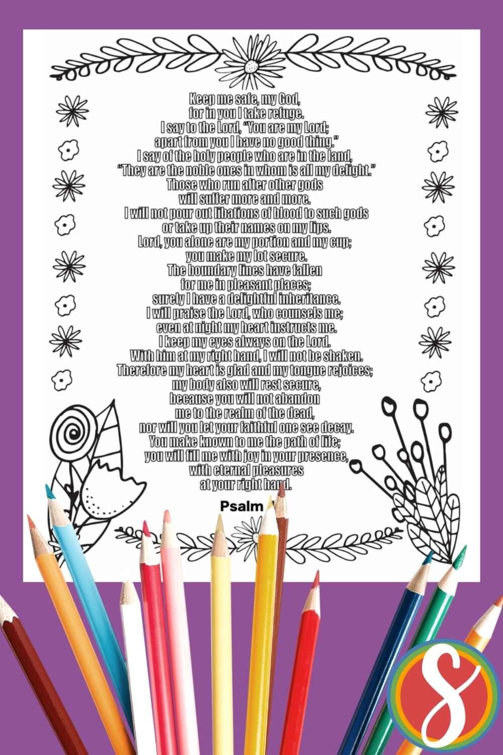 Free Psalm 16 coloring page from Stevie Doodles - a page for every psalm