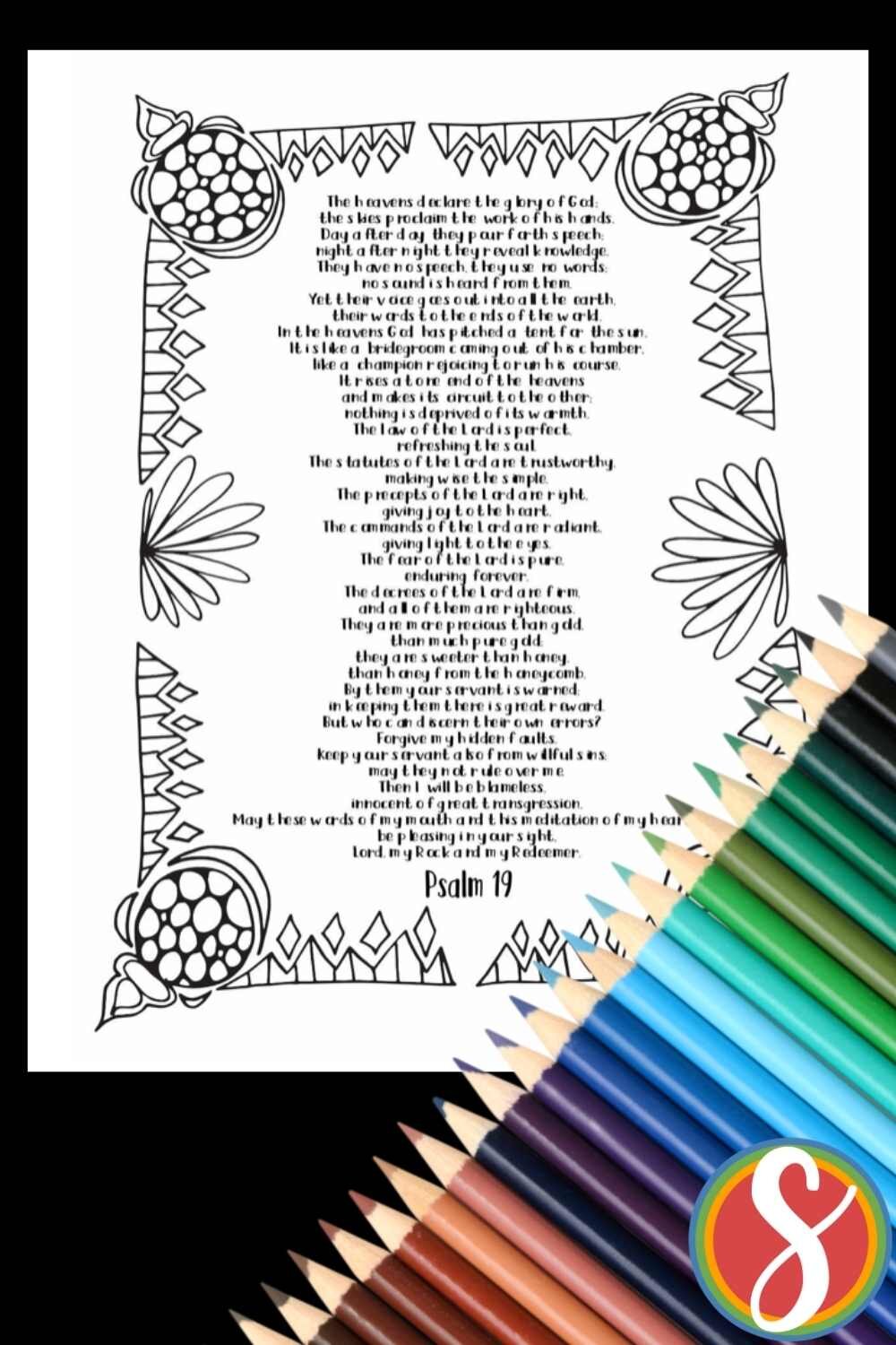 Free Psalm 19 coloring page from Stevie Doodles - a coloring page for every psalm