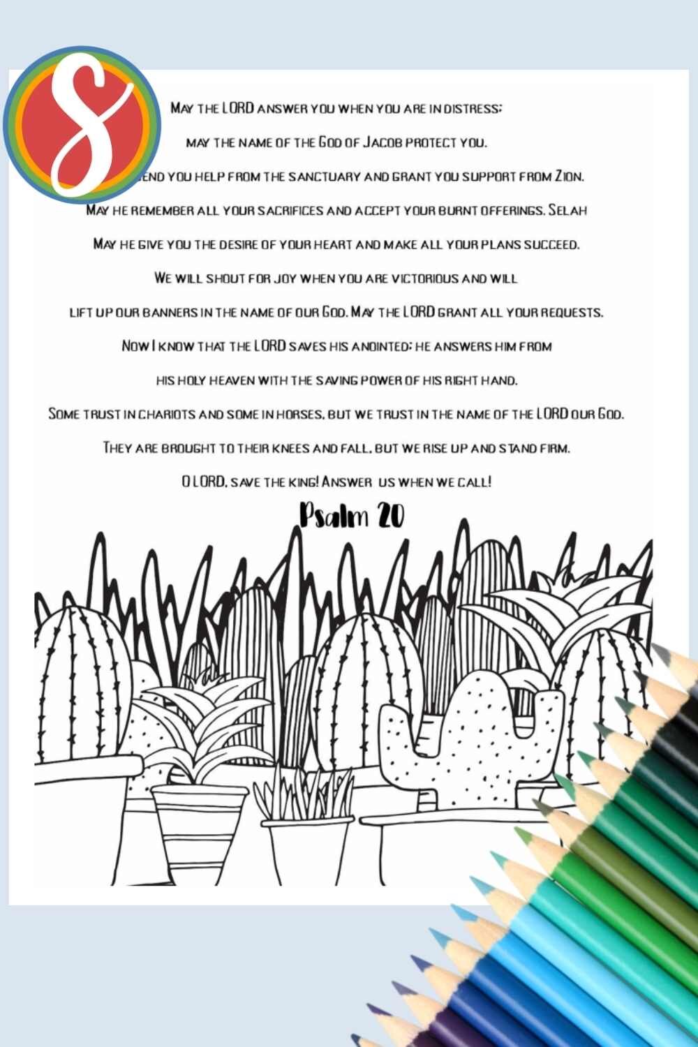 Free Psalm 20 coloring page from Stevie Doodles - a page for every Psalm
