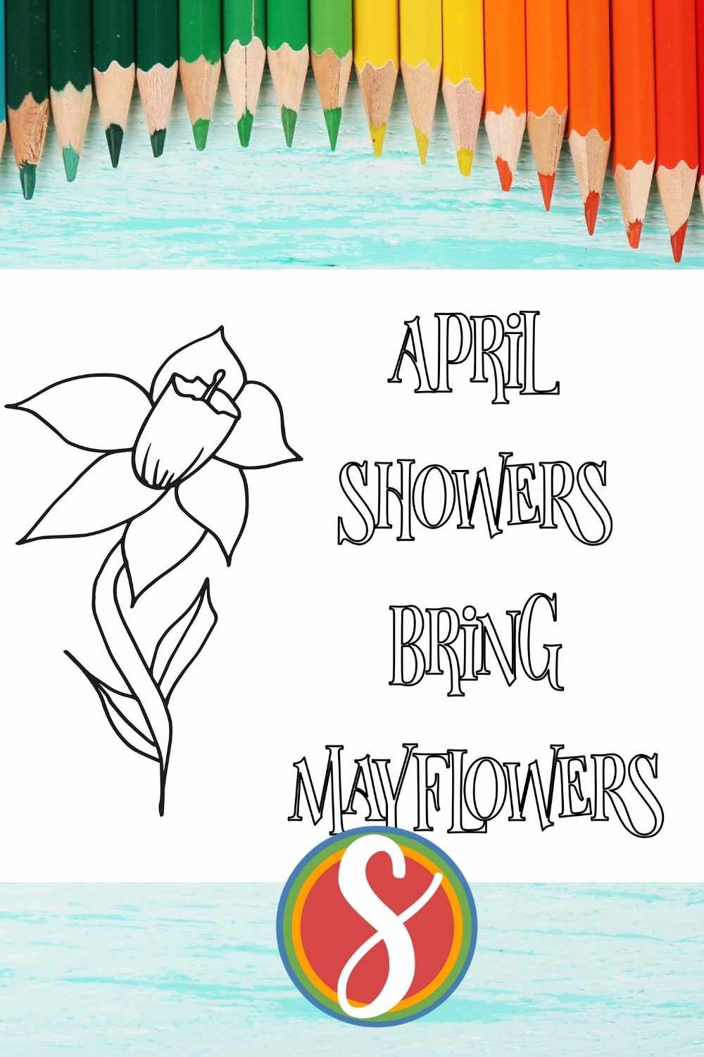 April showers bring may flowers simple and free easy coloring page from Stevie Doodles