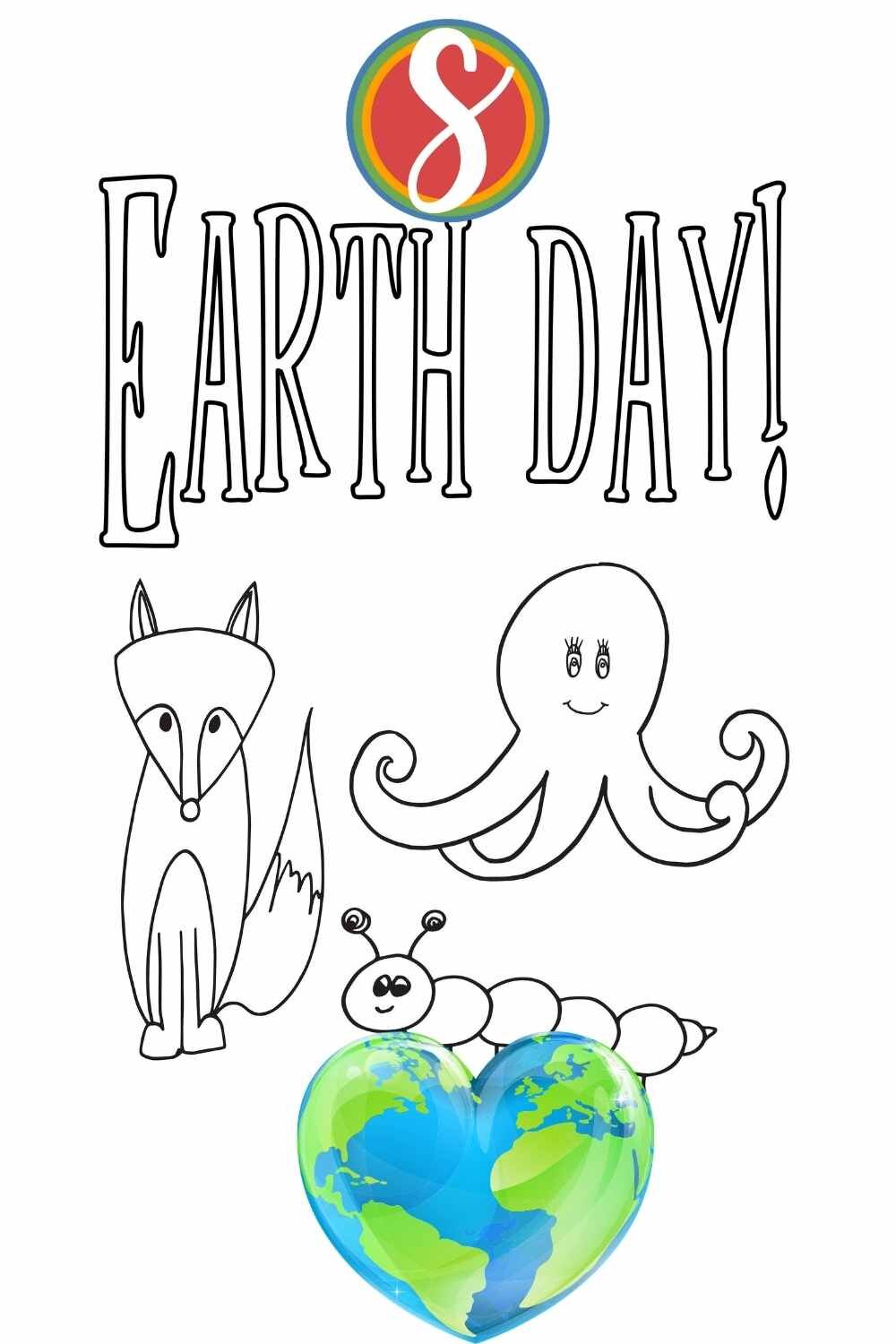 Earth day free coloring page with animals from Stevie Doodles