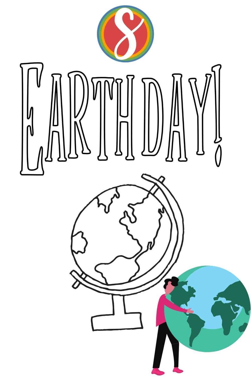 Free Earth Day Coloring Sheet with a globe from Stevie Doodles