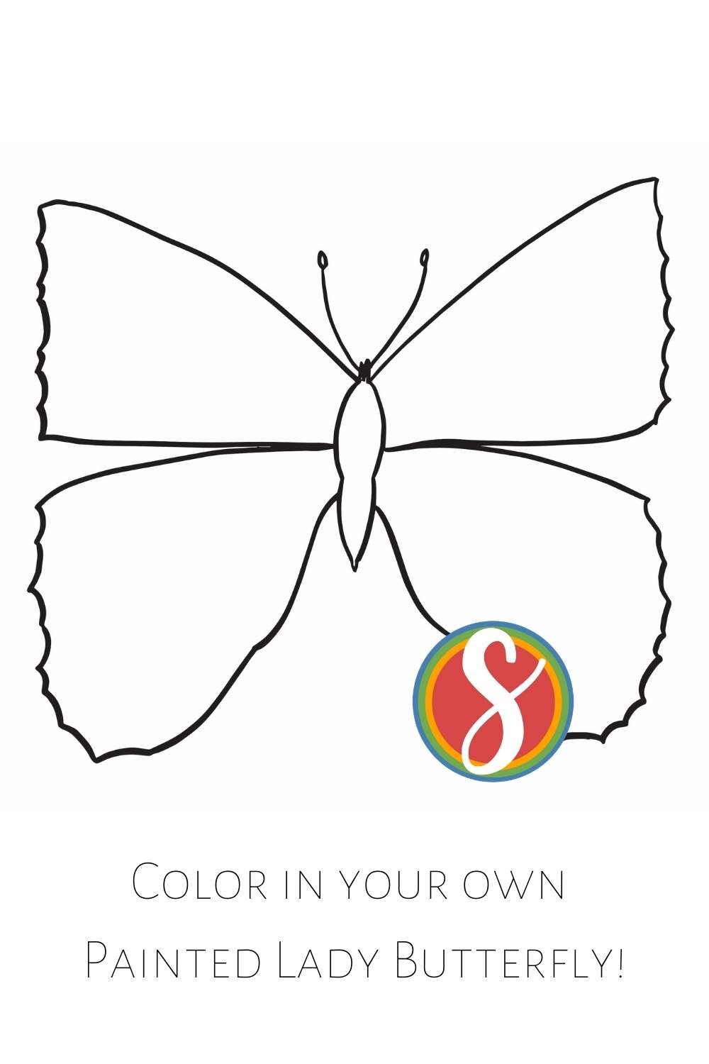 Color in your own painted lady butterfly! Fill it in and make him beautiful - free printable coloring page from Stevie Doodles
