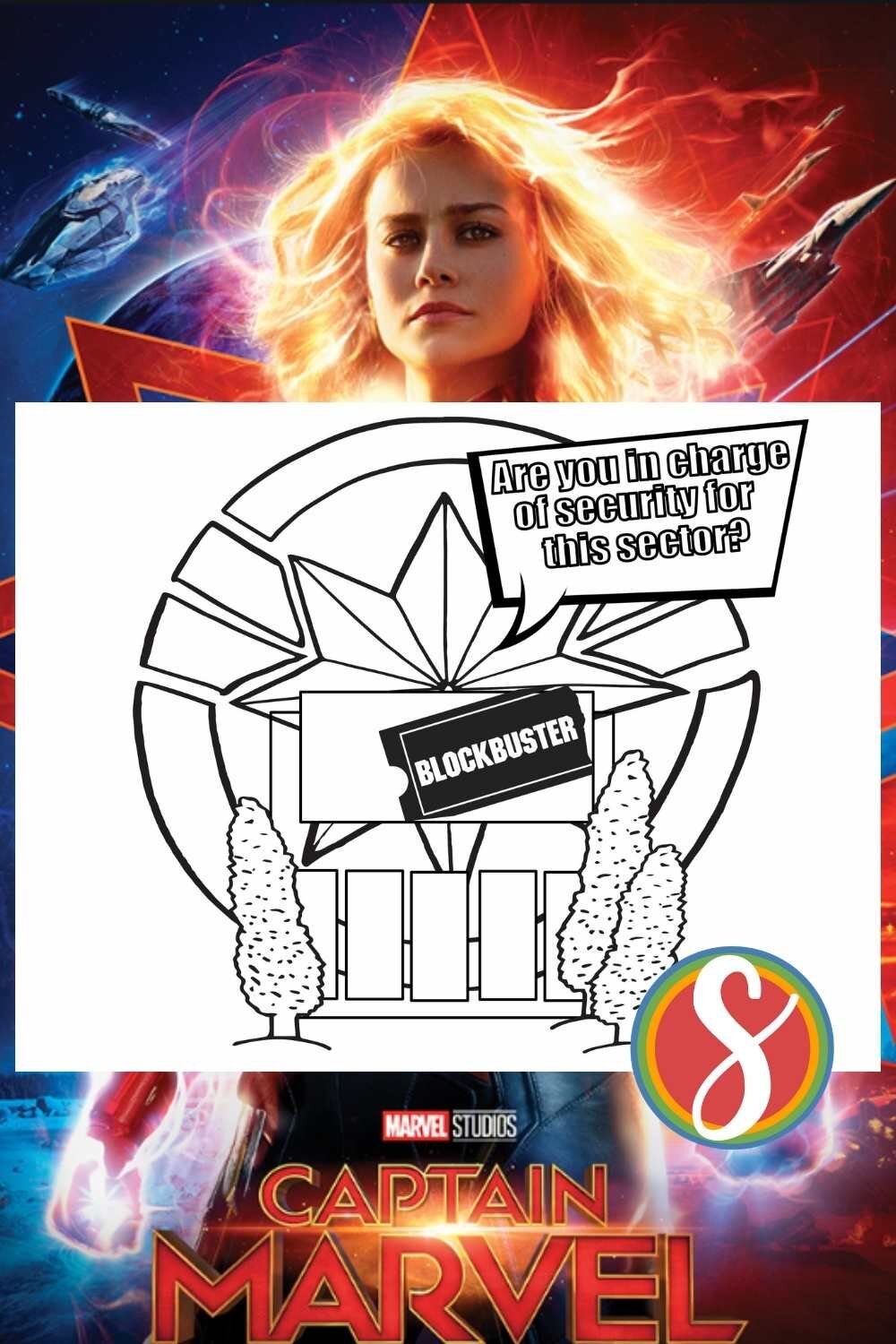 Captain Marvel Blockbuster quote coloring page - 7 free Captain Marvel sheets to print and color from Stevie Doodles