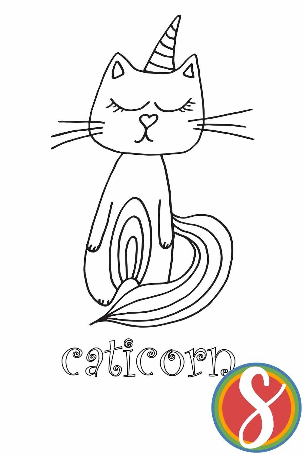 Free Caticorn unicorn coloring - print and color this page free from Stevie Doodles