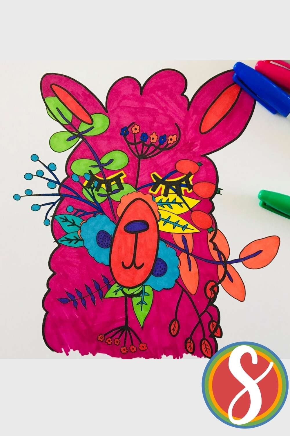 Free flowery llama coloring page from Stevie Doodles - print and color free today and search for more pages to love free from Stevie