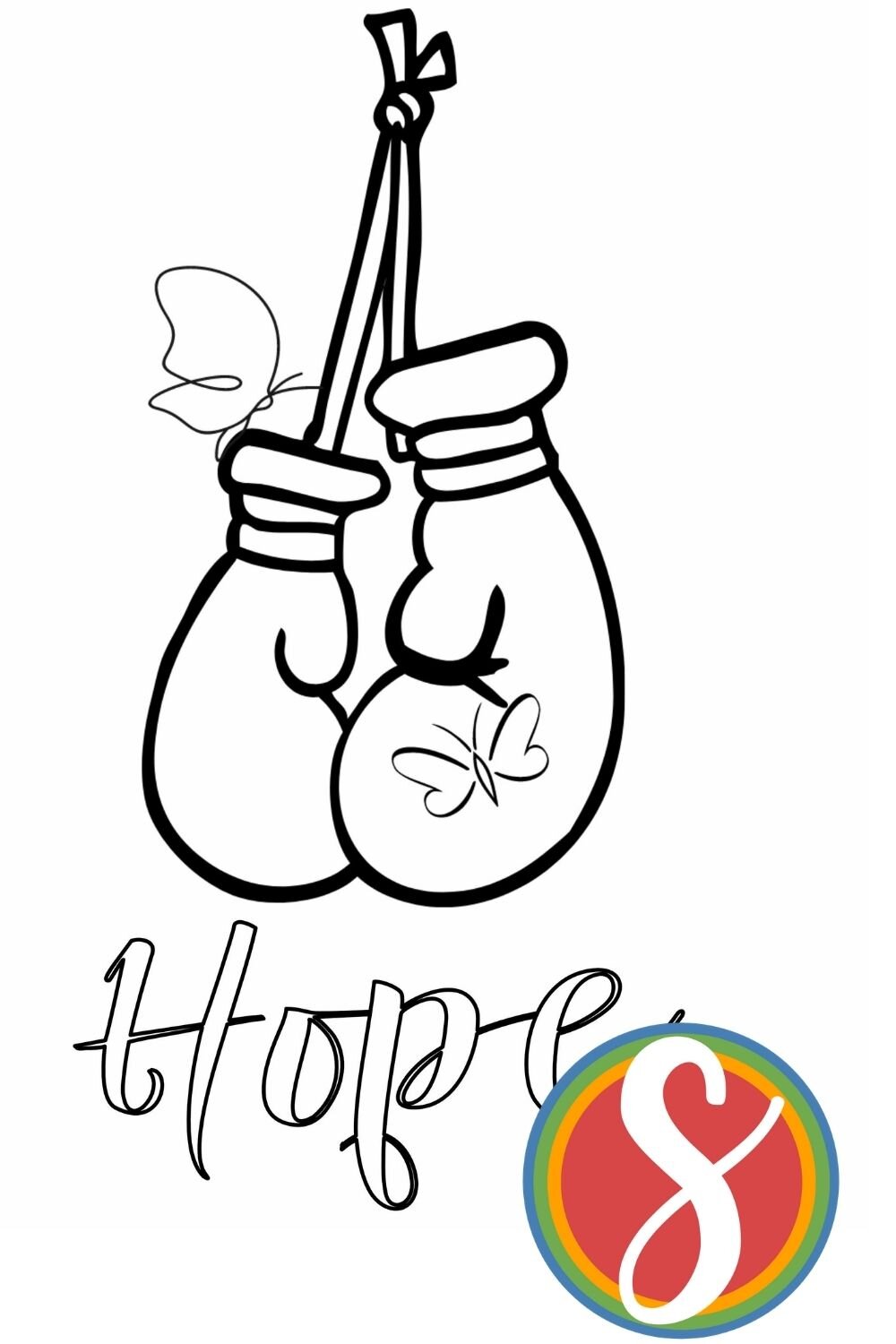 Boxing gloves and butterflies with Hope - a dragnet awareness coloring page - free from Stevie Doodles