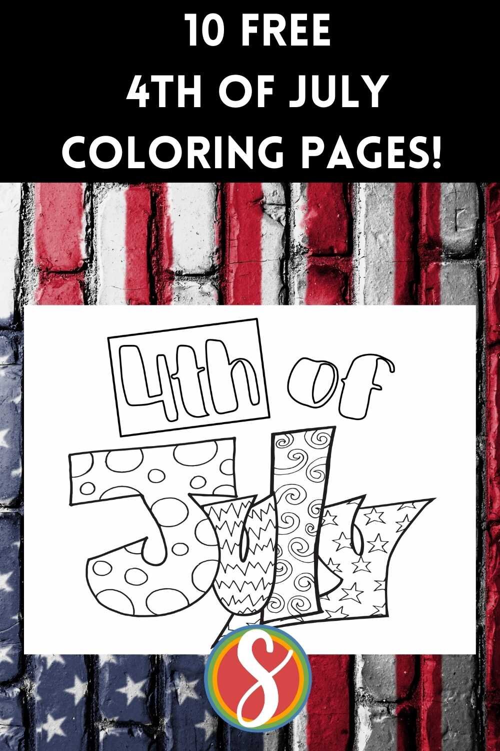 4th of july color pages with doodle letters