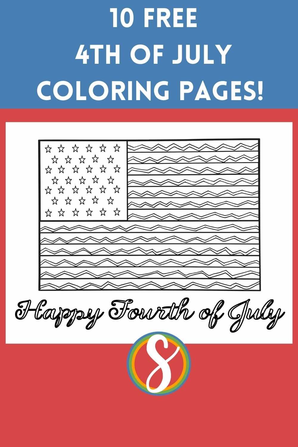 happy fourth of july coloring page with doodle flag